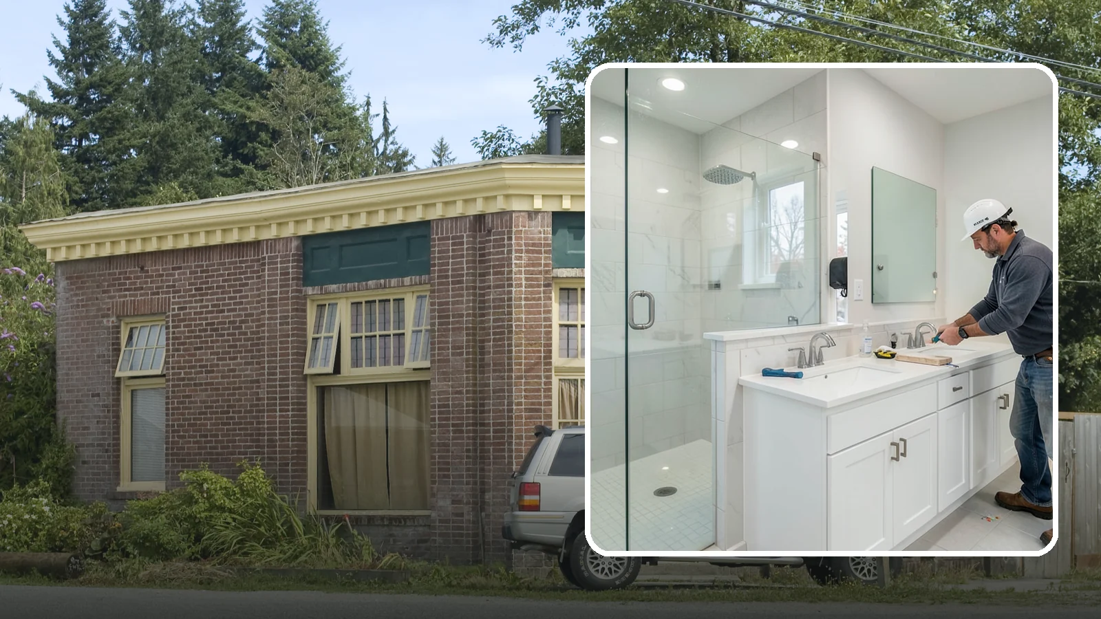 Double Vanity Installation in Hamilton, Skagit County, WA - A double vanity installation gives two users their own sink and dedicated counter space.