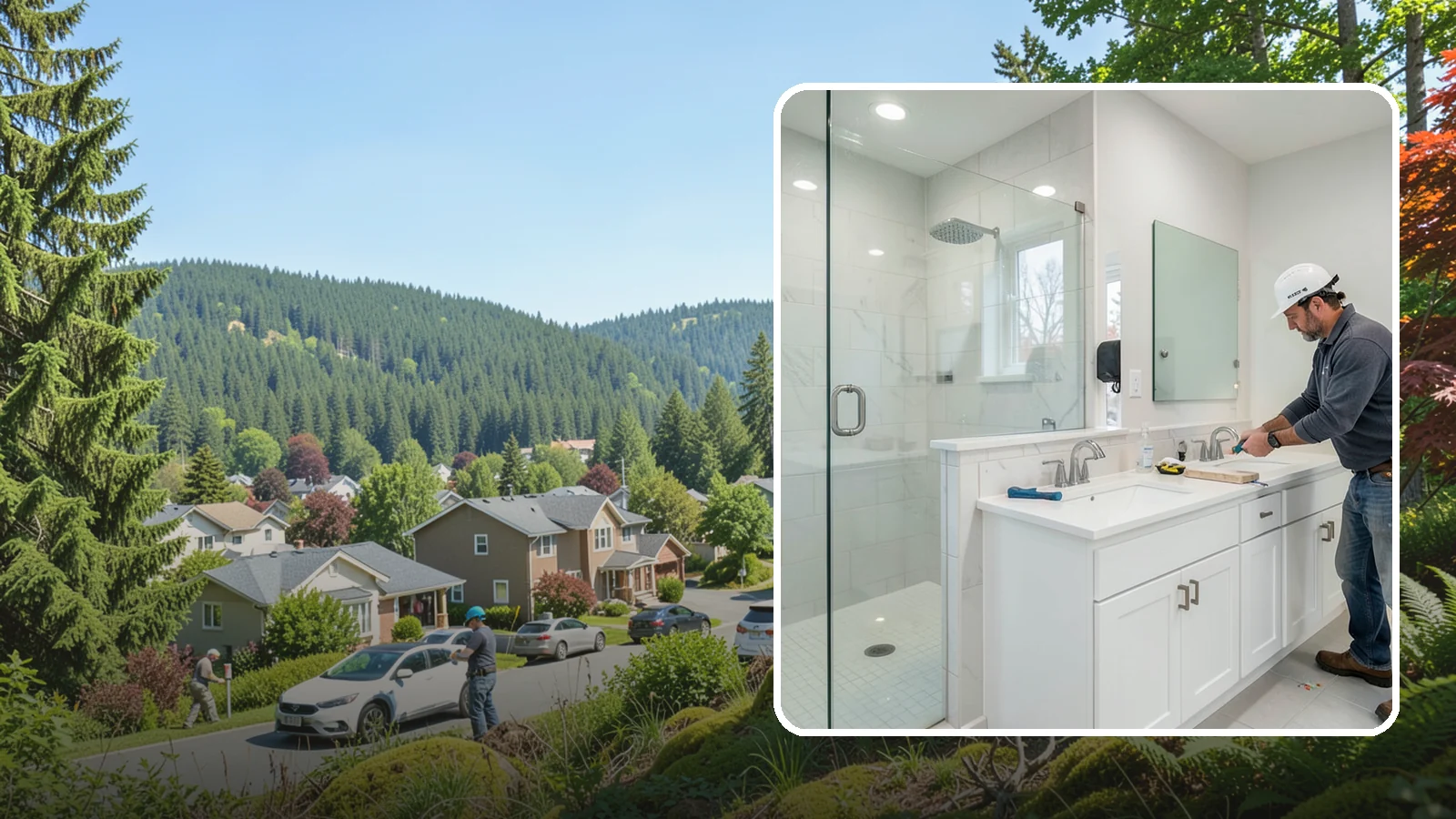 Double Vanity Installation in Index, Snohomish County, WA - A double vanity installation gives two users their own sink and dedicated counter space.