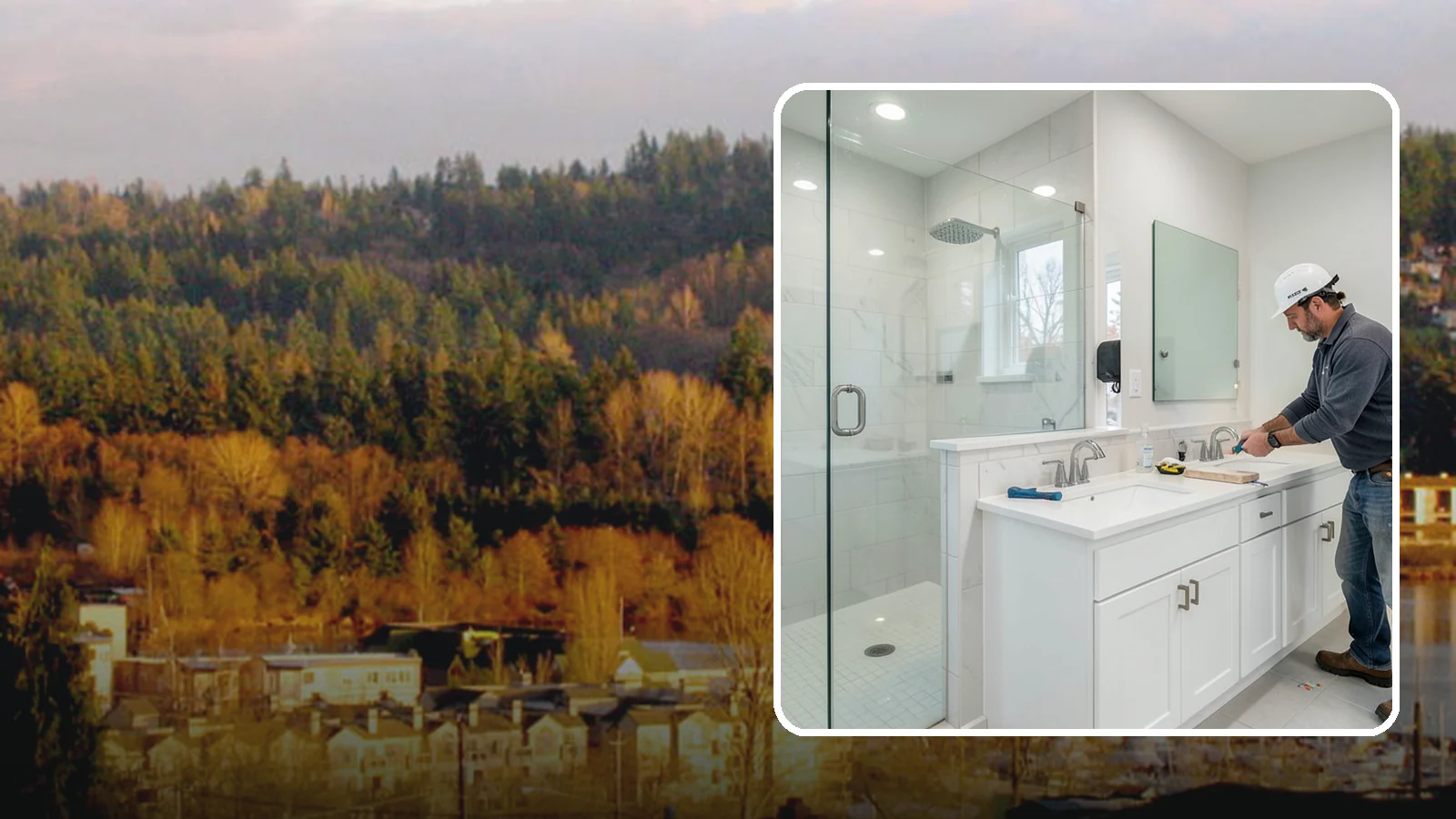 Double Vanity Installation in Kenmore, King County, WA - A double vanity installation gives two users their own sink and dedicated counter space.
