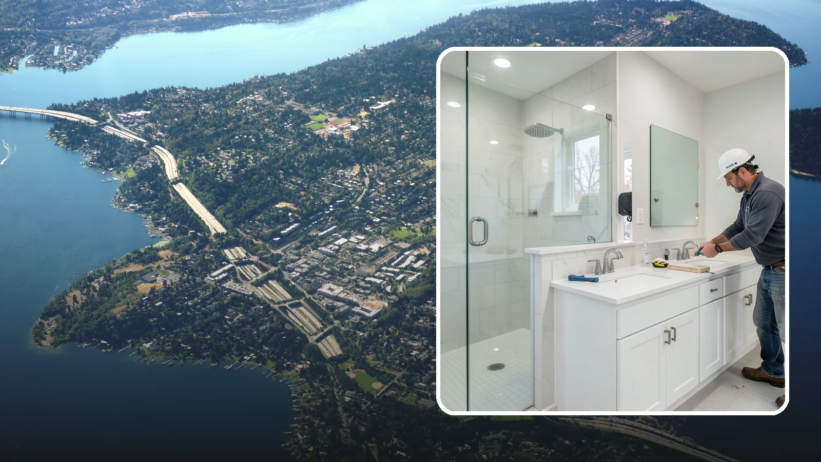 Double Vanity Installation in Mercer Island, King County, WA - A double vanity installation gives two users their own sink and dedicated counter space.