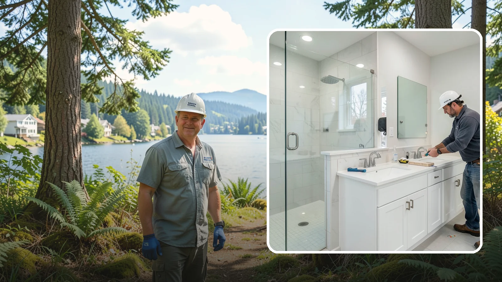 Double Vanity Installation in Milton, King County, WA - A double vanity installation gives two users their own sink and dedicated counter space.