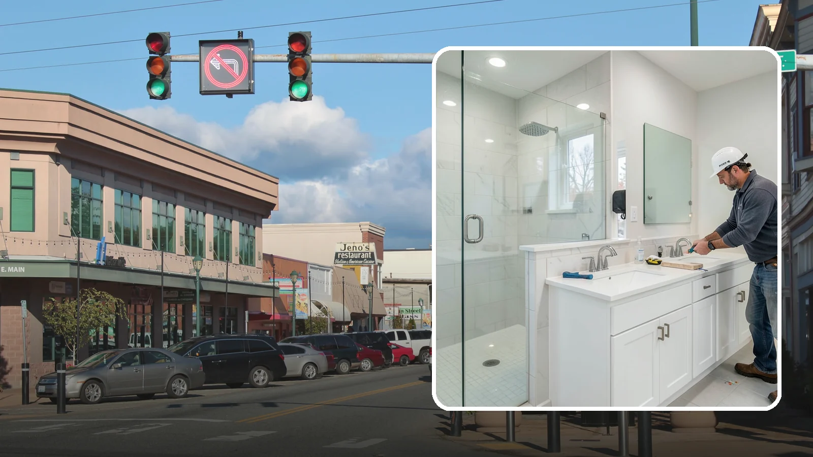 Double Vanity Installation in Monroe, Snohomish County, WA - A double vanity installation gives two users their own sink and dedicated counter space.
