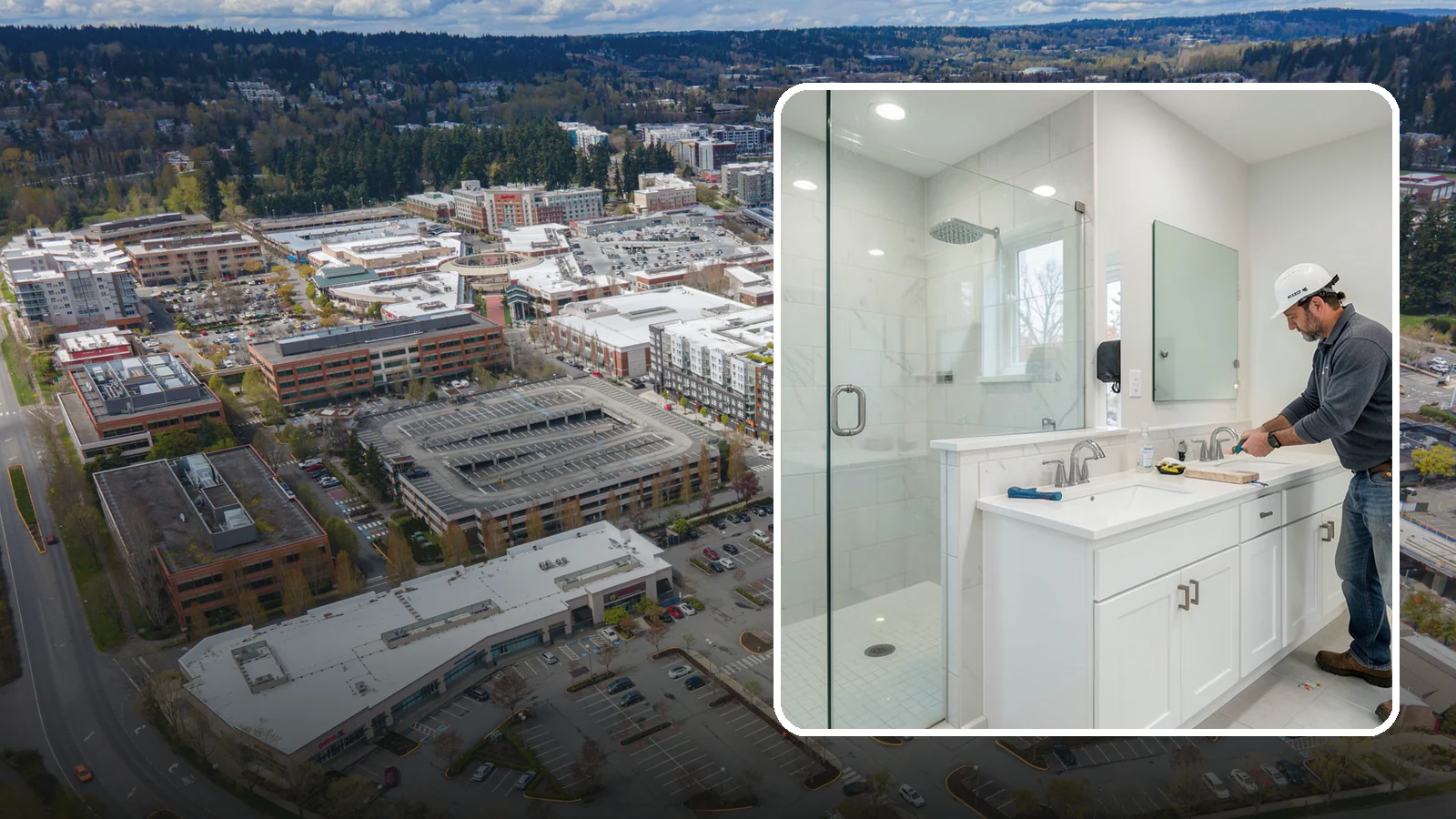 Double Vanity Installation in Redmond, King County, WA - A double vanity installation gives two users their own sink and dedicated counter space.