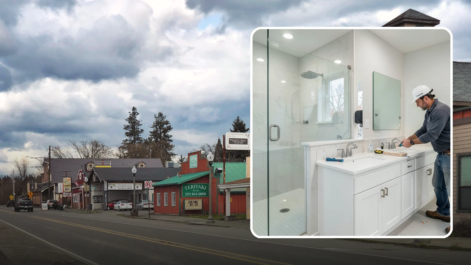 Double Vanity Installation in Roy, Pierce County, WA - A double vanity installation gives two users their own sink and dedicated counter space.