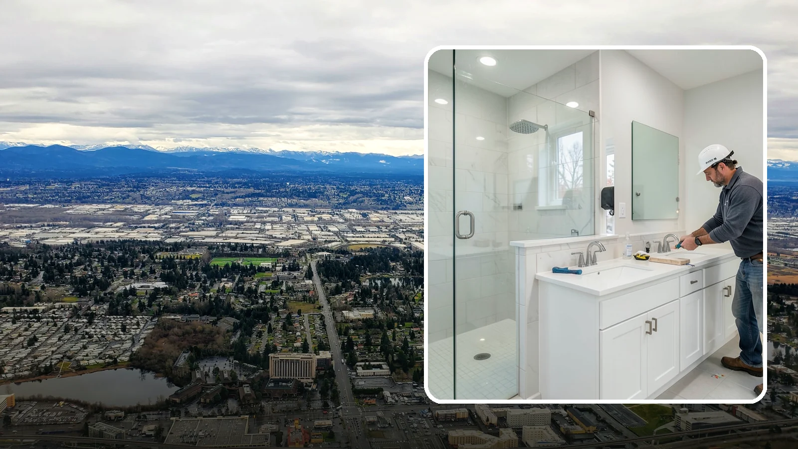 Double Vanity Installation in SeaTac, King County, WA - A double vanity installation gives two users their own sink and dedicated counter space.