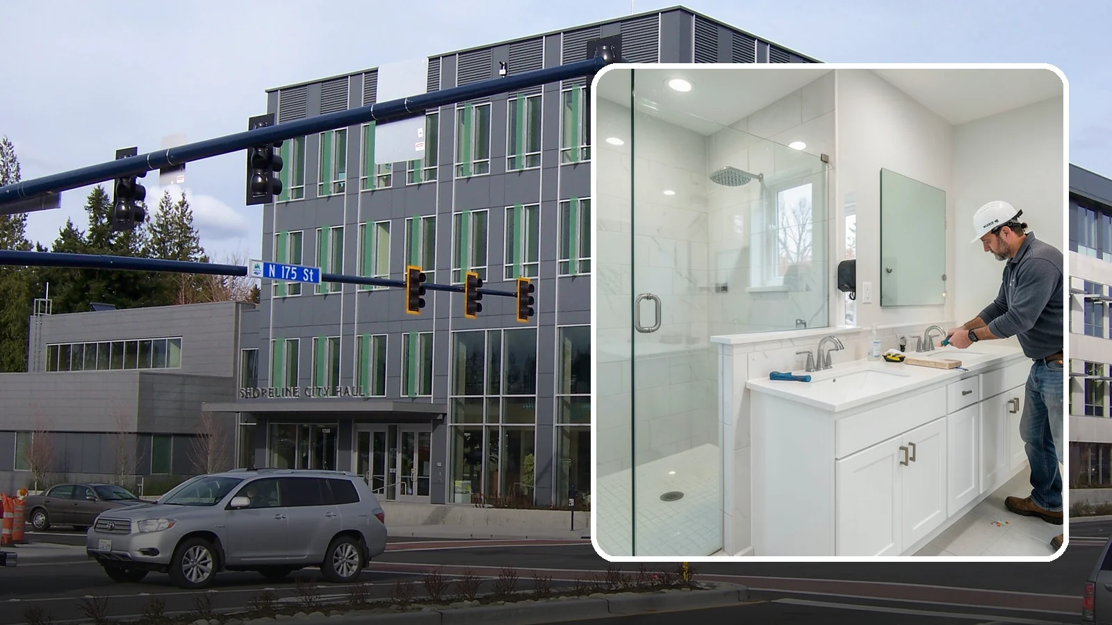 Double Vanity Installation in Shoreline, King County, WA - A double vanity installation gives two users their own sink and dedicated counter space.