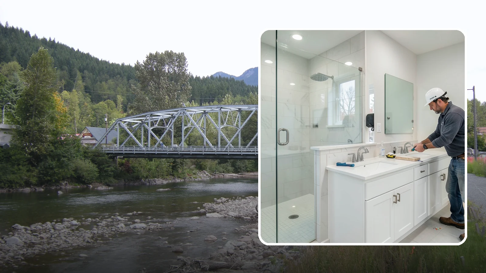 Double Vanity Installation in Skykomish, King County, WA - A double vanity installation gives two users their own sink and dedicated counter space.