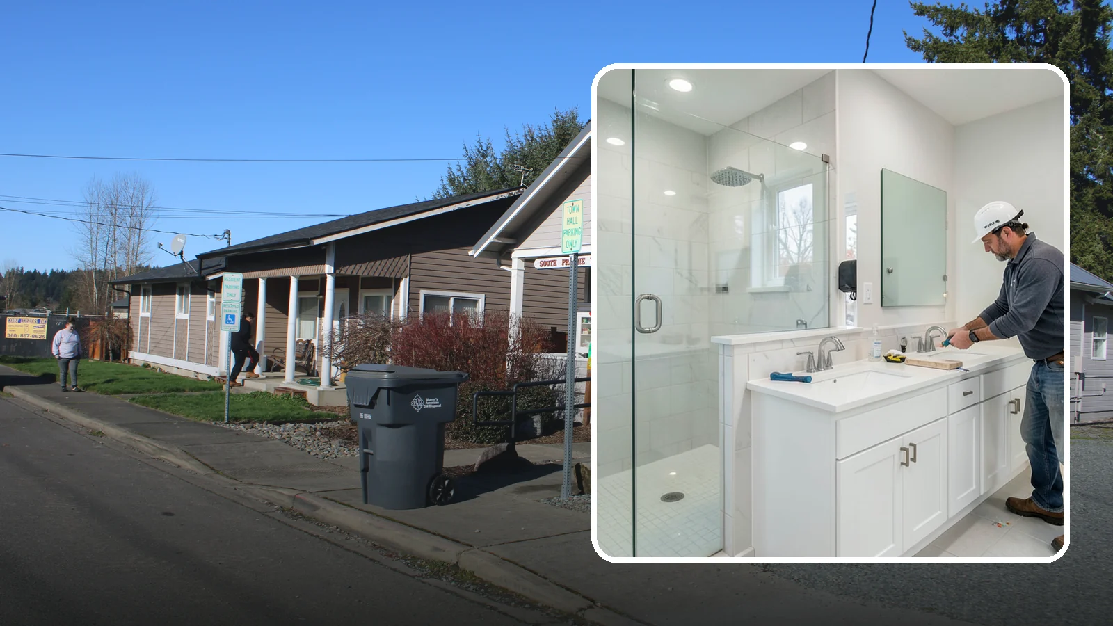 Double Vanity Installation in South Prairie, Pierce County, WA - A double vanity installation gives two users their own sink and dedicated counter space.