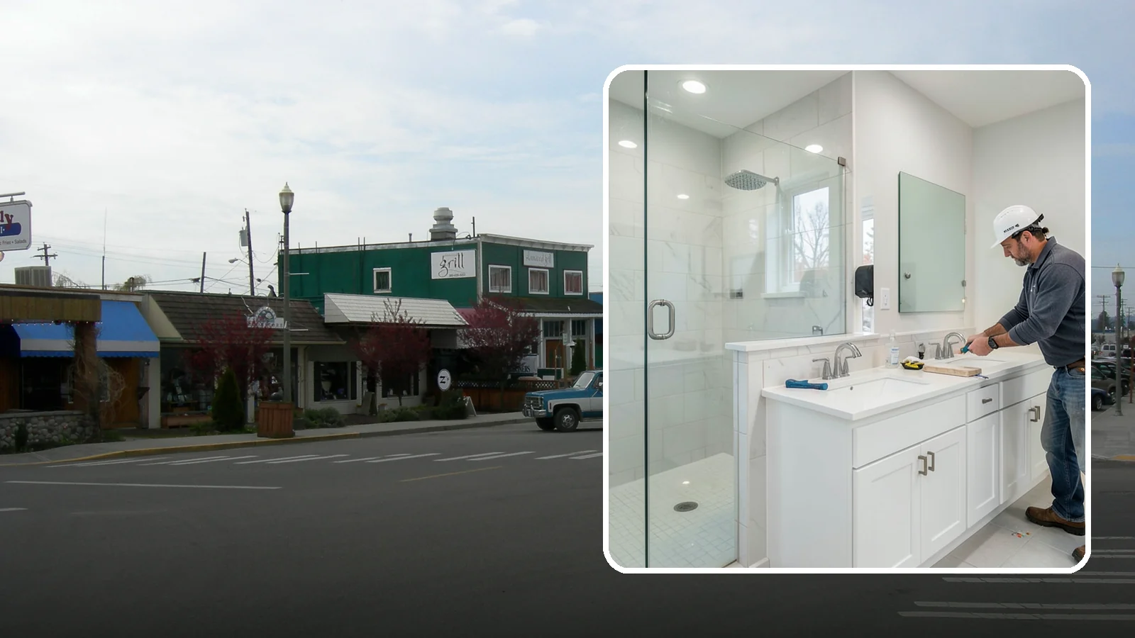 Double Vanity Installation in Stanwood, Snohomish County, WA - A double vanity installation gives two users their own sink and dedicated counter space.