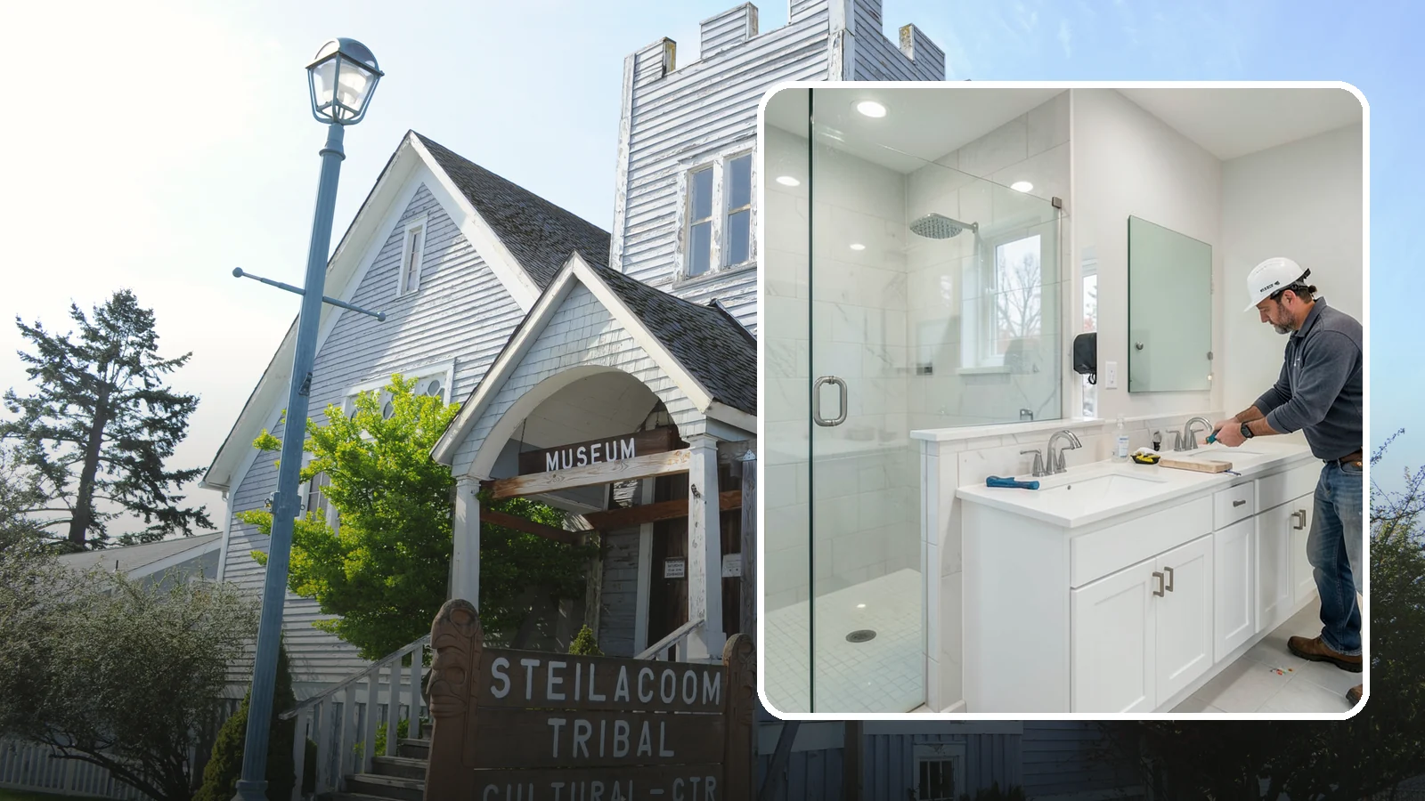 Double Vanity Installation in Steilacoom, Pierce County, WA - A double vanity installation gives two users their own sink and dedicated counter space.