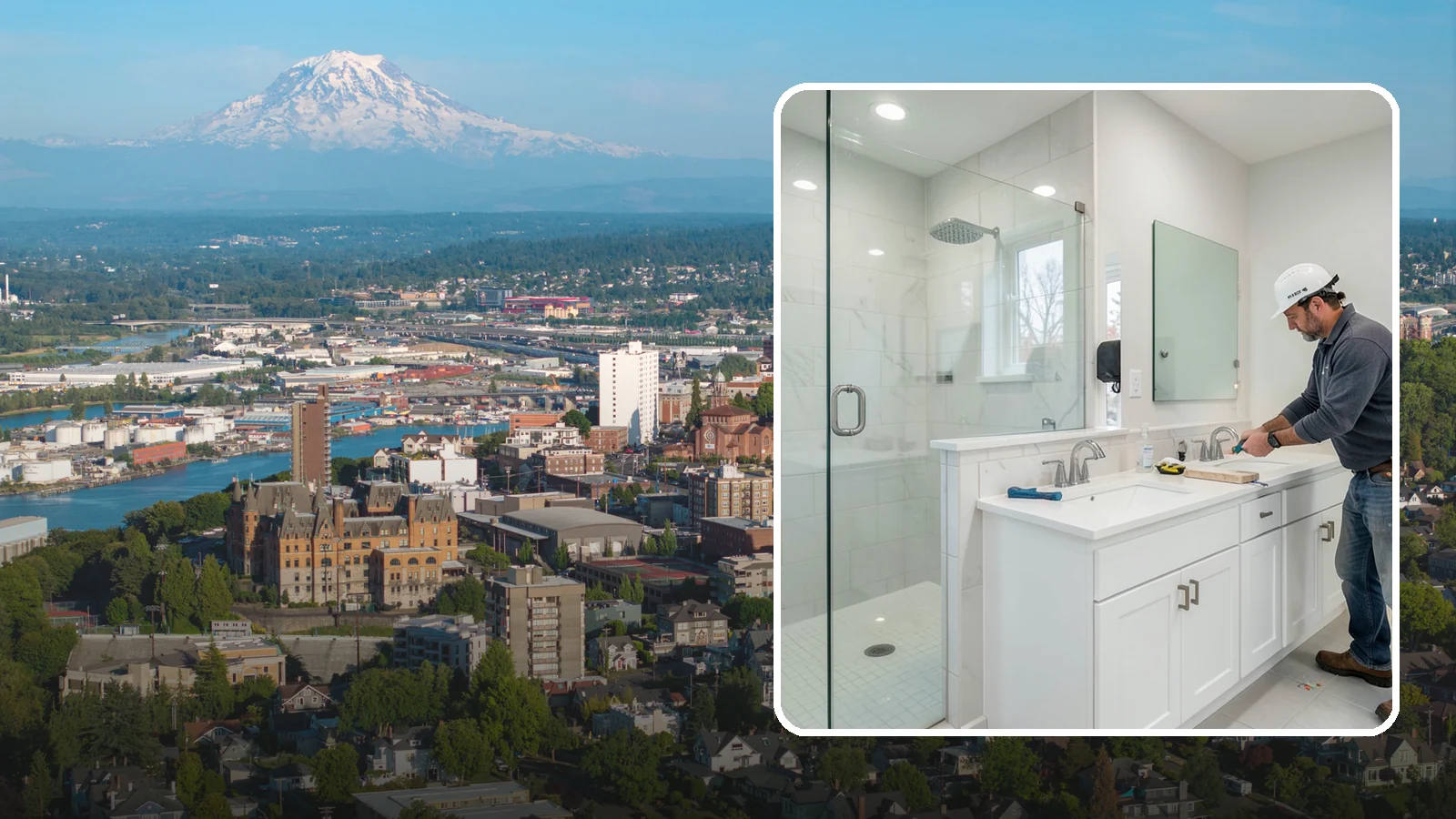 Double Vanity Installation in Tacoma, Pierce County, WA - A double vanity installation gives two users their own sink and dedicated counter space.