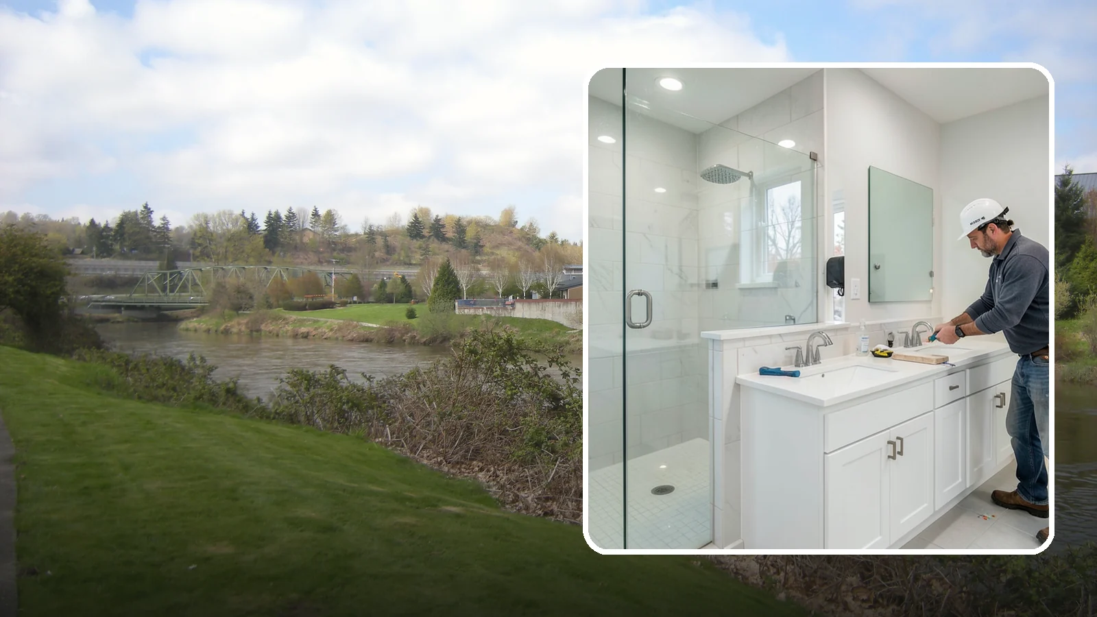 Double Vanity Installation in Tukwila, King County, WA - A double vanity installation gives two users their own sink and dedicated counter space.