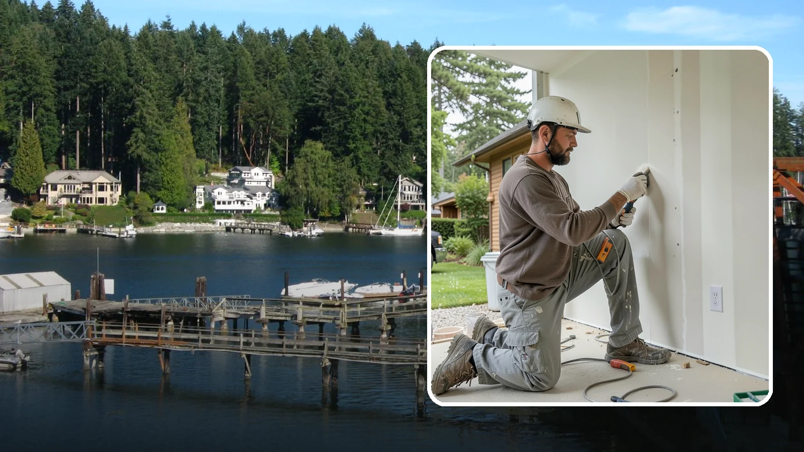 Drywall Finishing in Gig Harbor, Pierce County, WA - Drywall finishing tapes, muds, and sands hung board to a smooth, paint-ready surface.