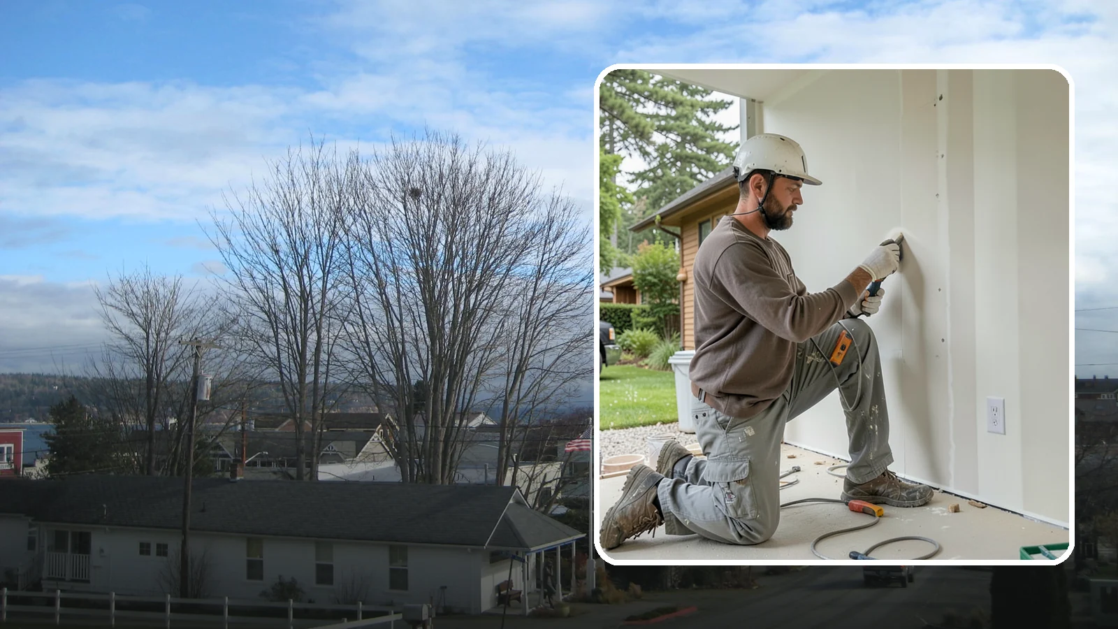 Drywall Finishing in Langley, Island County, WA - Drywall finishing tapes, muds, and sands hung board to a smooth, paint-ready surface.