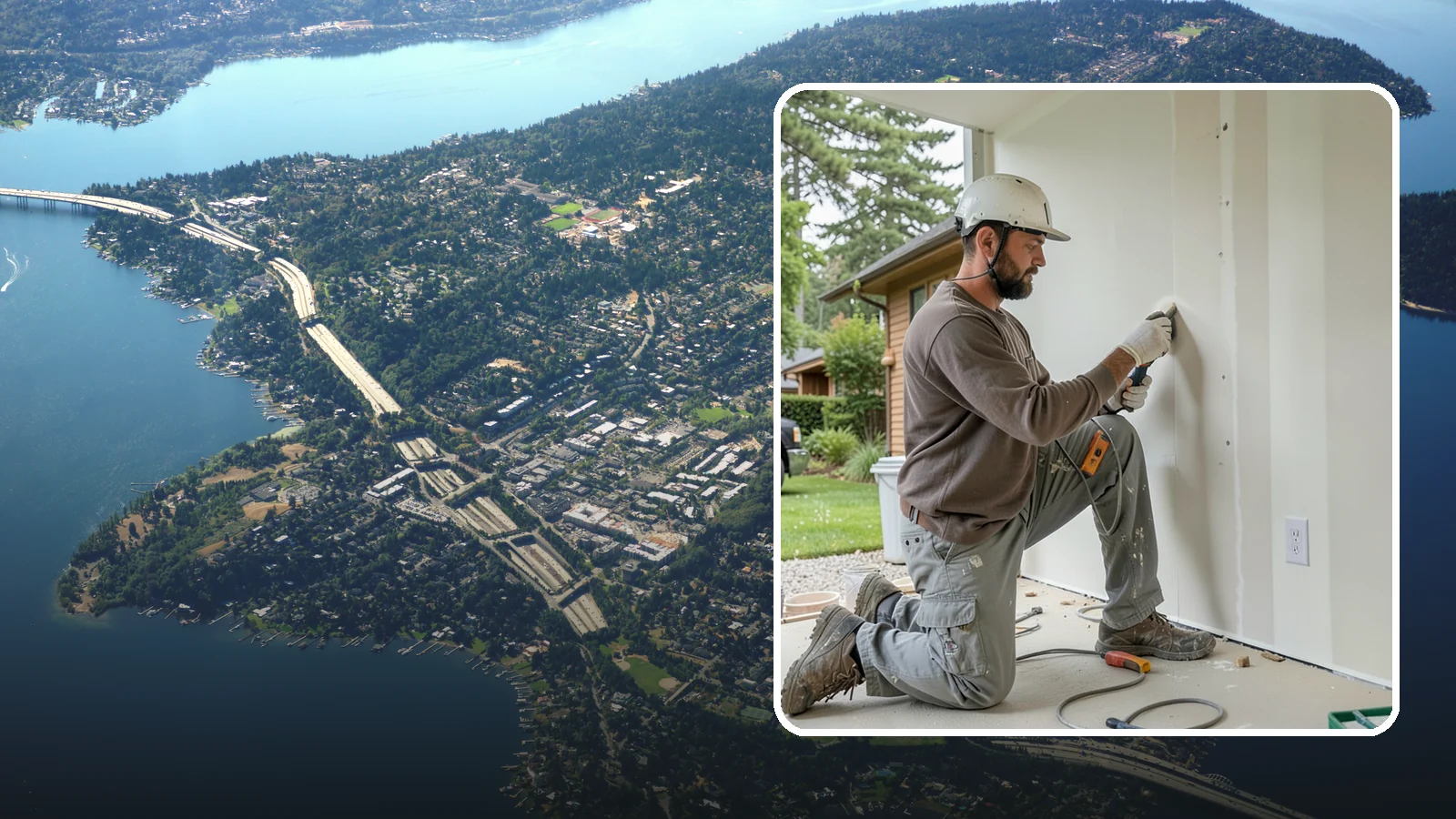 Drywall Finishing in Mercer Island, King County, WA - Drywall finishing tapes, muds, and sands hung board to a smooth, paint-ready surface.