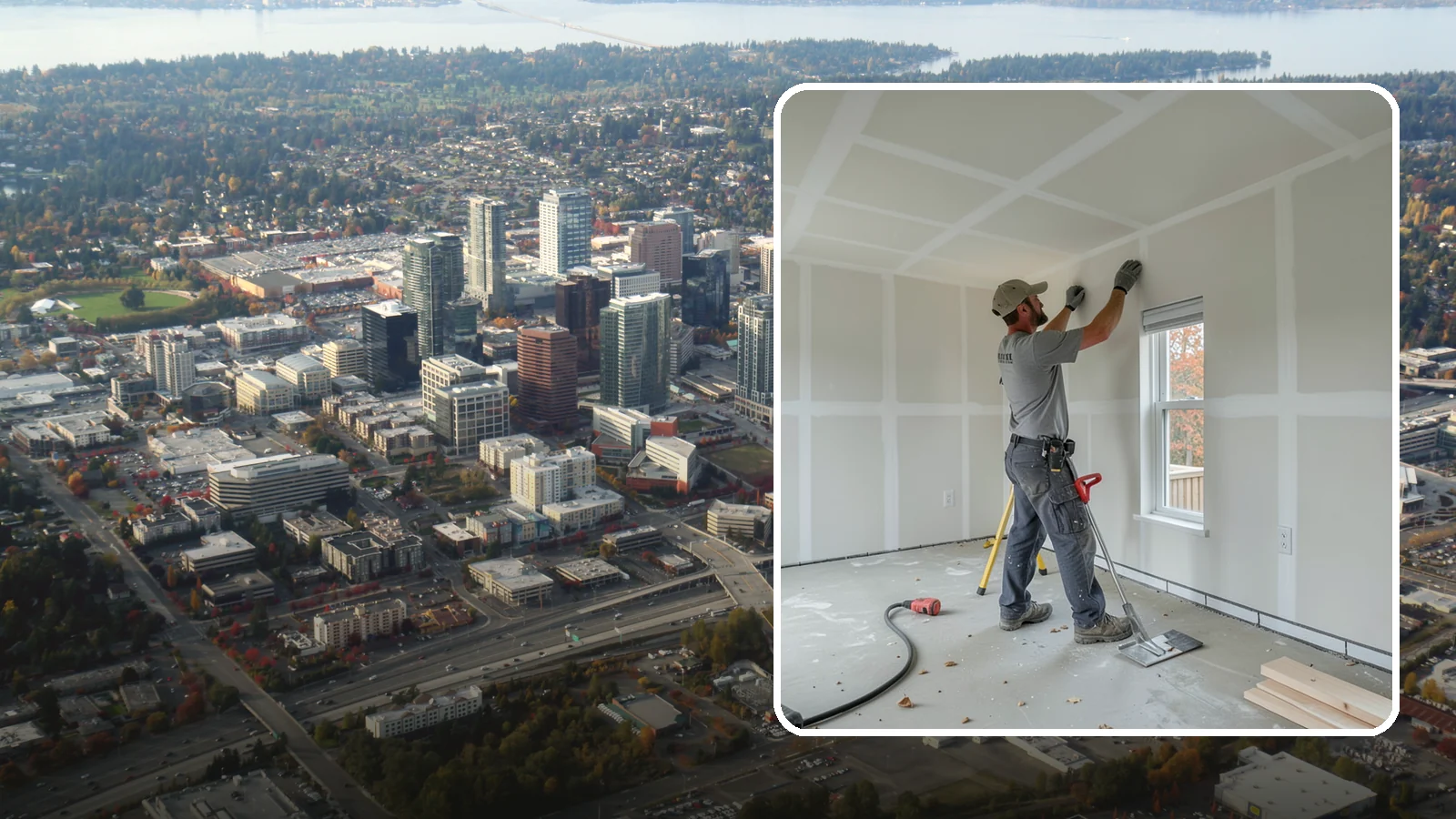 Drywall Installation in Bellevue, King County, WA - Drywall installation hangs and prepares new wallboard for smooth, finished walls and ceilings.
