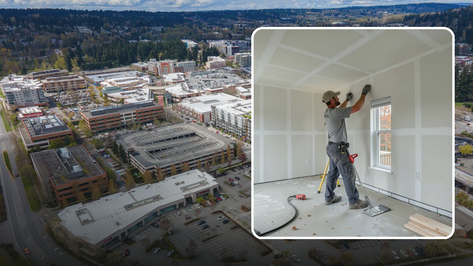 Drywall Installation in Redmond, King County, WA - Drywall installation hangs and prepares new wallboard for smooth, finished walls and ceilings.
