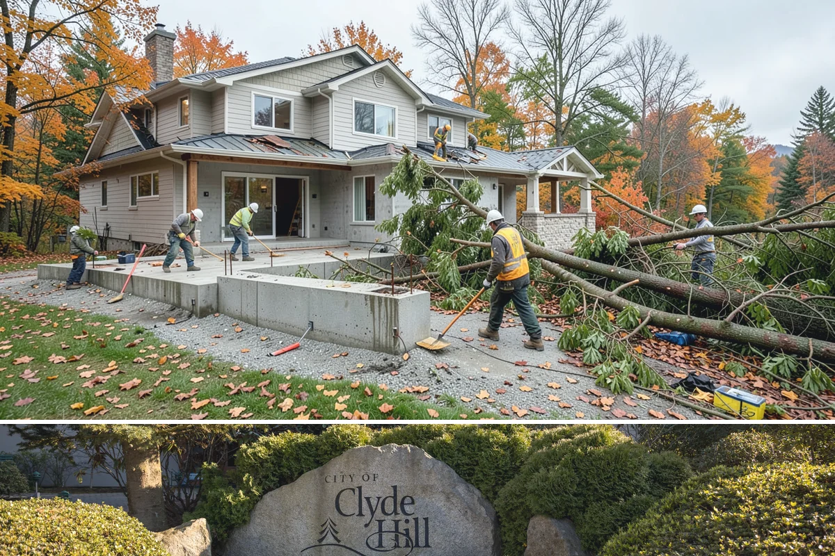 Duplex Construction in Clyde Hill, King County, WA - Framing both units during the dry summer months keeps the shared structure protected and the schedule tight.