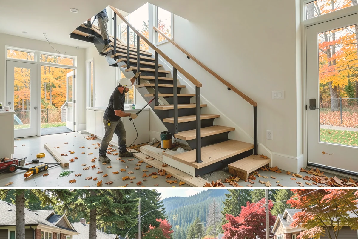 Duplex Construction in Hunts Point, King County, WA - Framing both units during the dry summer months keeps the shared structure protected and the schedule tight.
