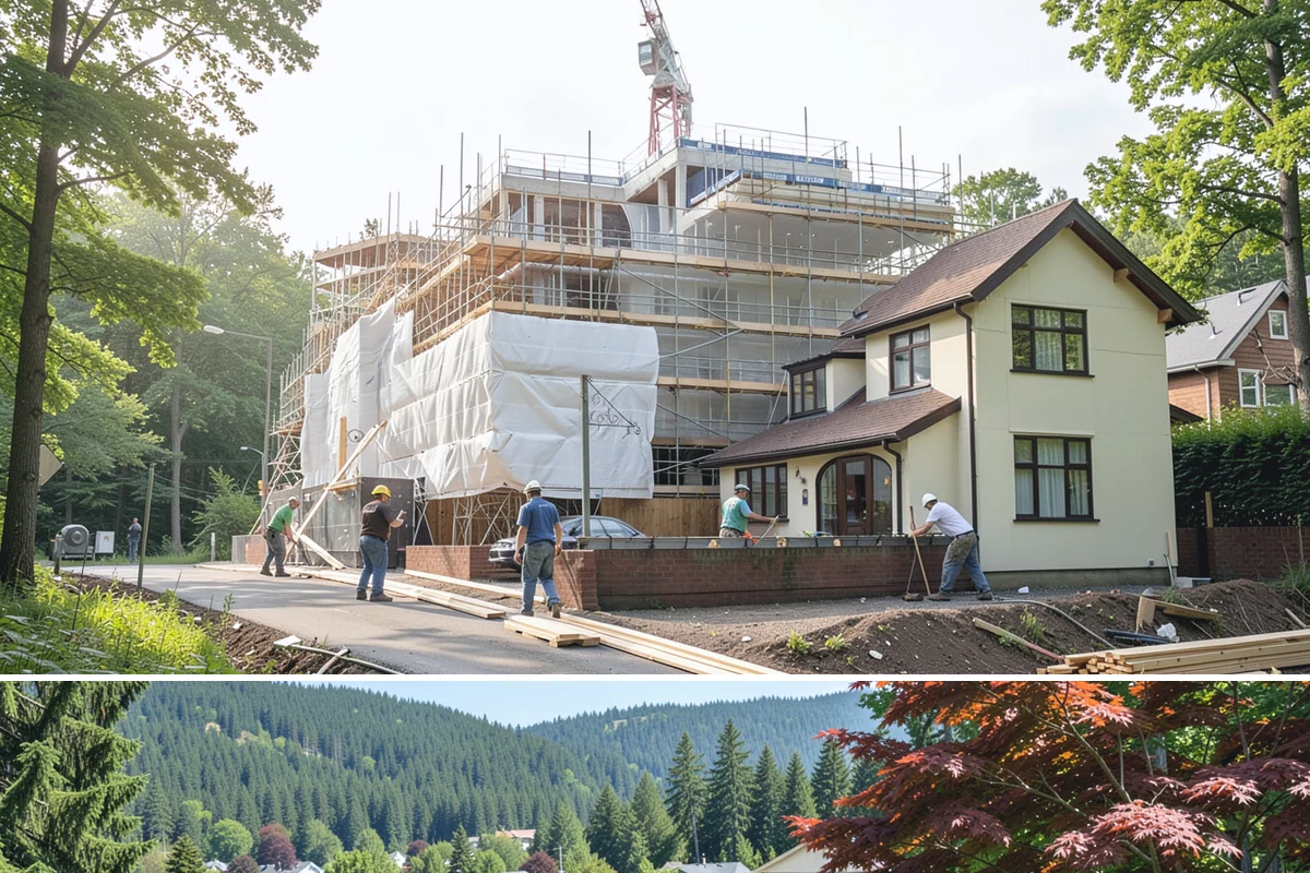 Duplex Construction in Index, Snohomish County, WA - Framing both units during the dry summer months keeps the shared structure protected and the schedule tight.