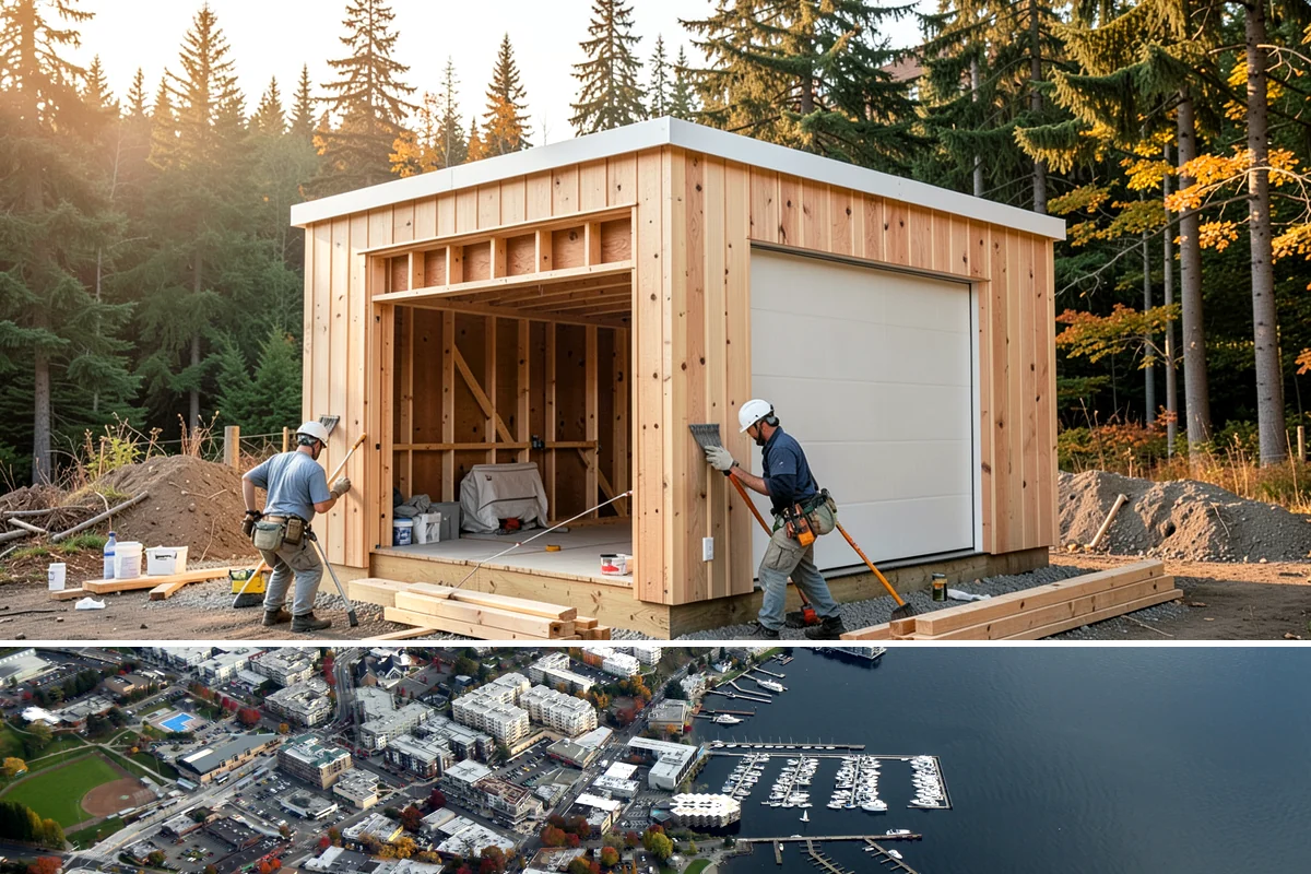 Duplex Construction in Kirkland, King County, WA - Framing both units during the dry summer months keeps the shared structure protected and the schedule tight.
