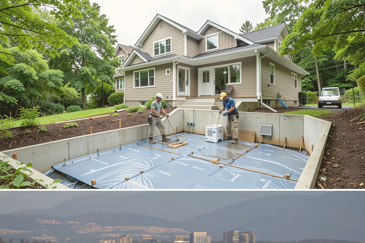 Duplex Construction in Medina, King County, WA - Framing both units during the dry summer months keeps the shared structure protected and the schedule tight.