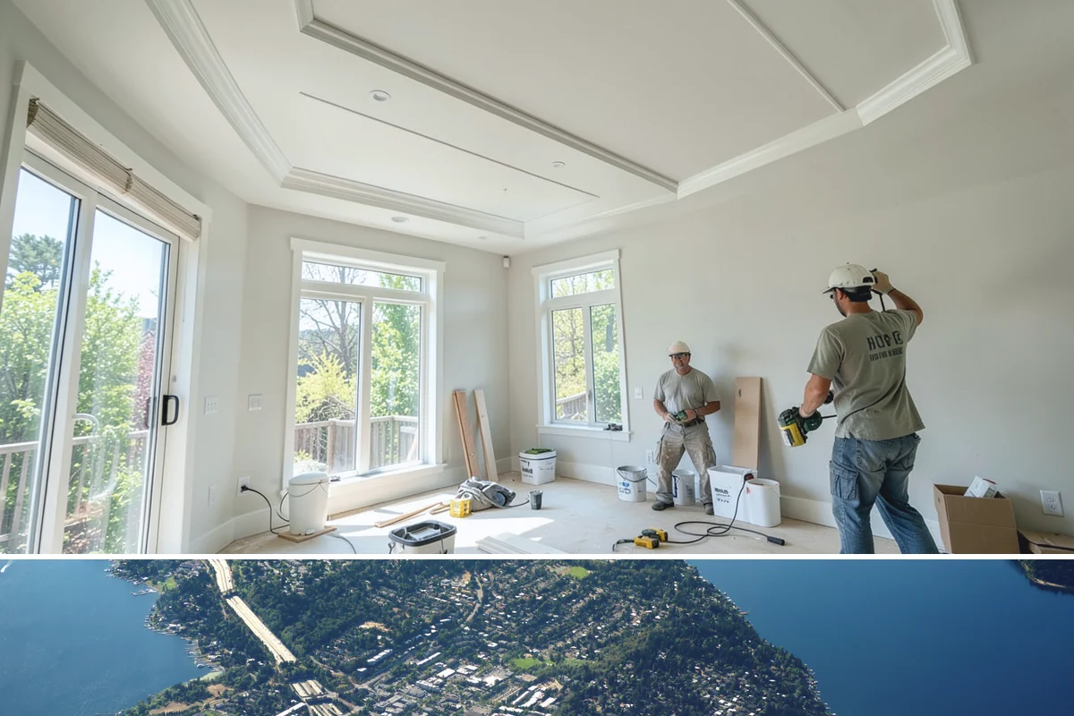 Duplex Construction in Mercer Island, King County, WA - Framing both units during the dry summer months keeps the shared structure protected and the schedule tight.