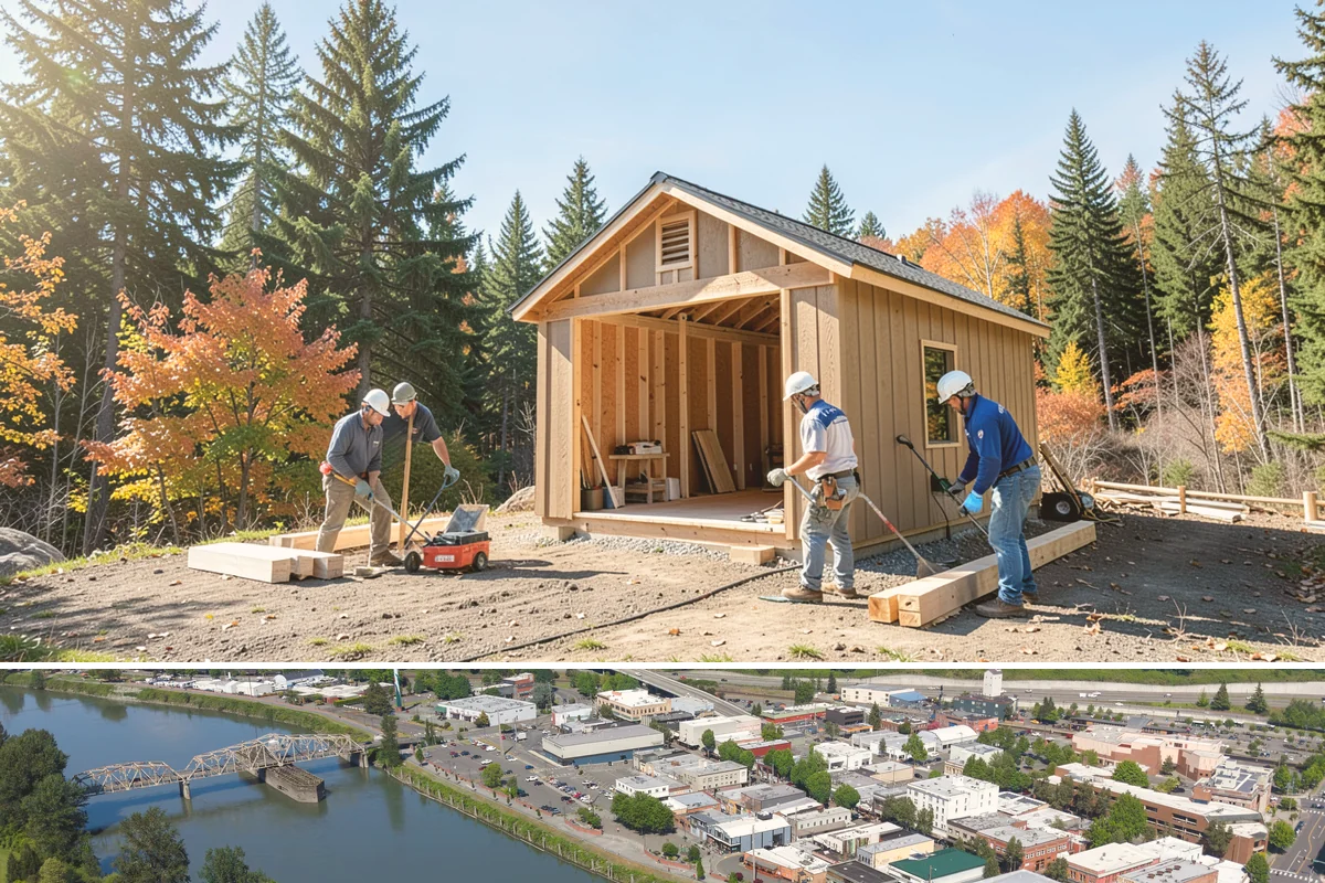 Duplex Construction in Mount Vernon, Skagit County, WA - Framing both units during the dry summer months keeps the shared structure protected and the schedule tight.