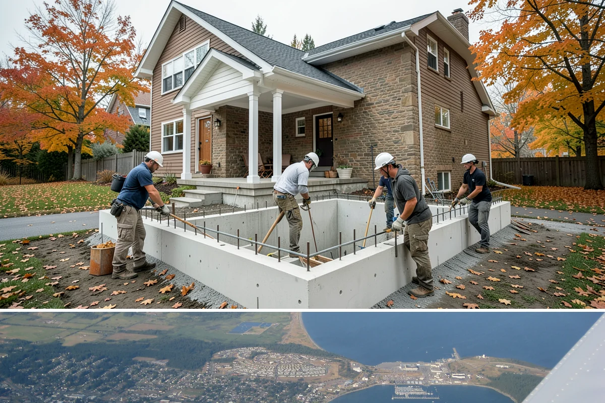 Duplex Construction in Oak Harbor, Island County, WA - Framing both units during the dry summer months keeps the shared structure protected and the schedule tight.