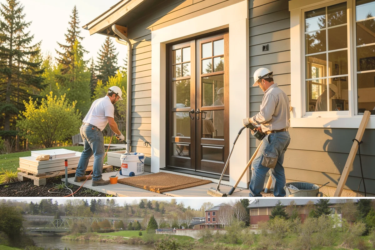 Duplex Construction in Tukwila, King County, WA - Framing both units during the dry summer months keeps the shared structure protected and the schedule tight.