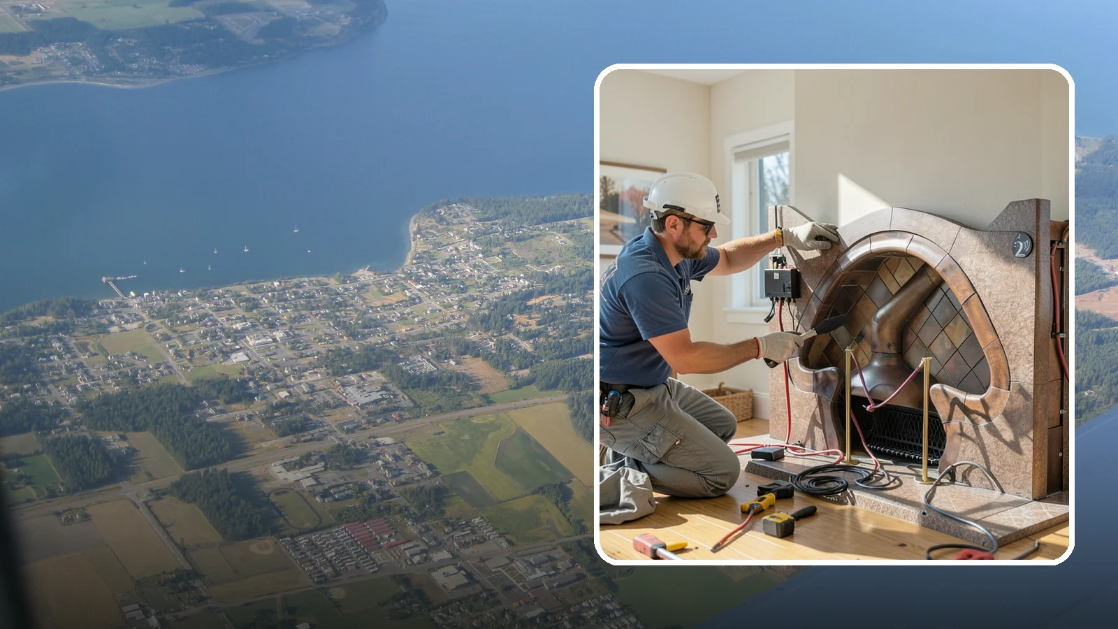 Electric Fireplace Installation in Coupeville, Island County, WA - Installing an electric fireplace to add cozy ambiance and supplemental heat without venting.