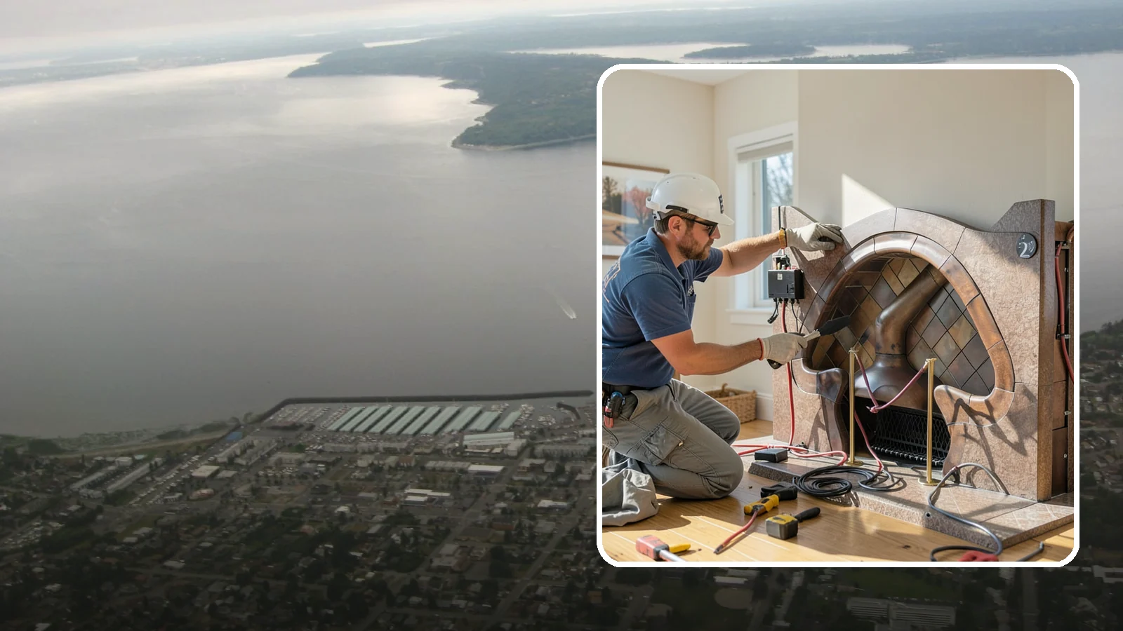 Electric Fireplace Installation in Des Moines, King County, WA - Installing an electric fireplace to add cozy ambiance and supplemental heat without venting.