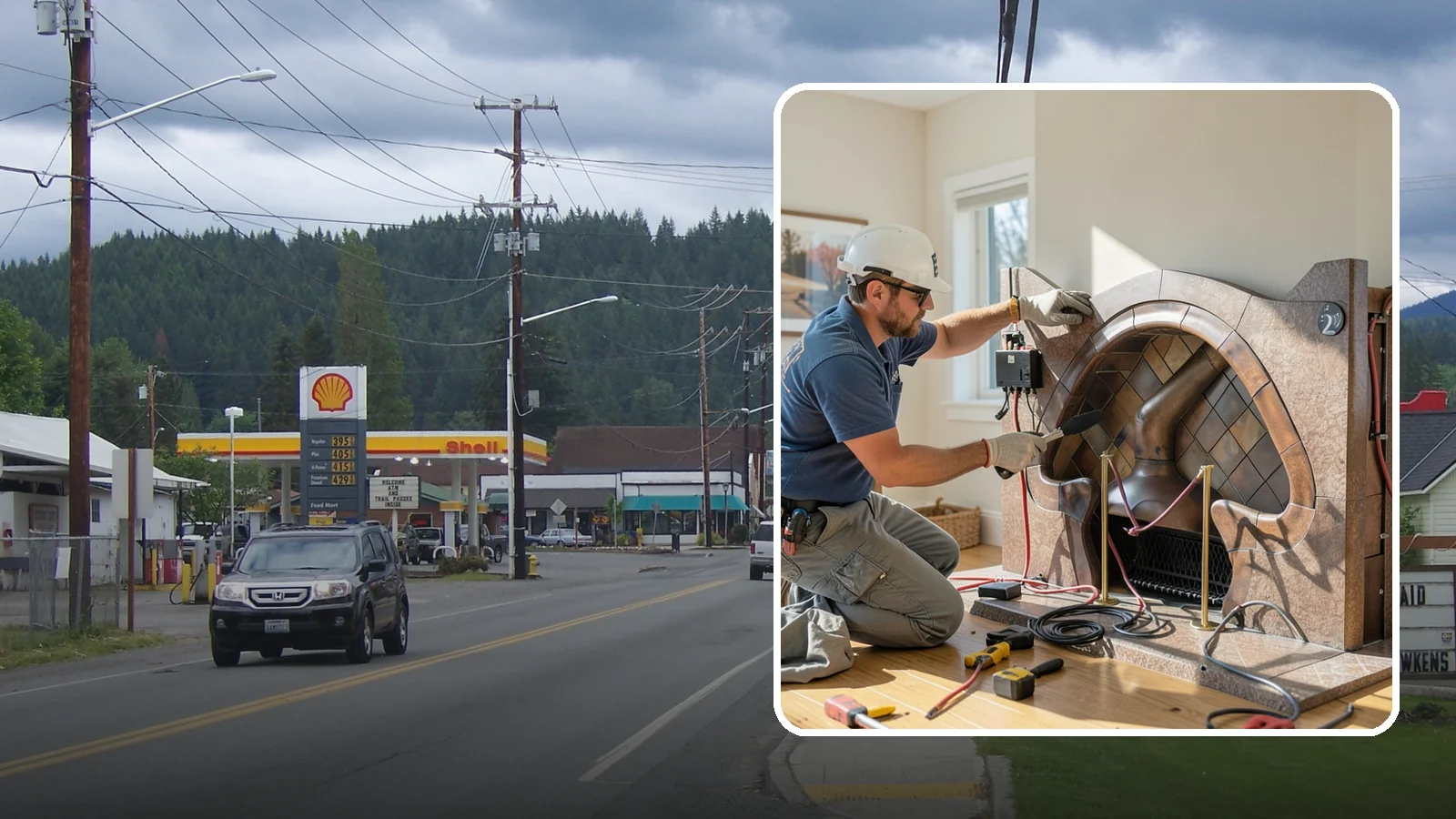 Electric Fireplace Installation in Granite Falls, Snohomish County, WA - Installing an electric fireplace to add cozy ambiance and supplemental heat without venting.