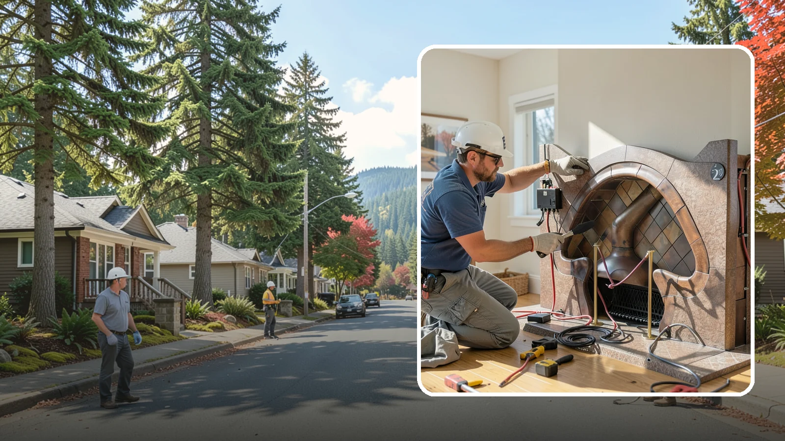 Electric Fireplace Installation in Hunts Point, King County, WA - Installing an electric fireplace to add cozy ambiance and supplemental heat without venting.
