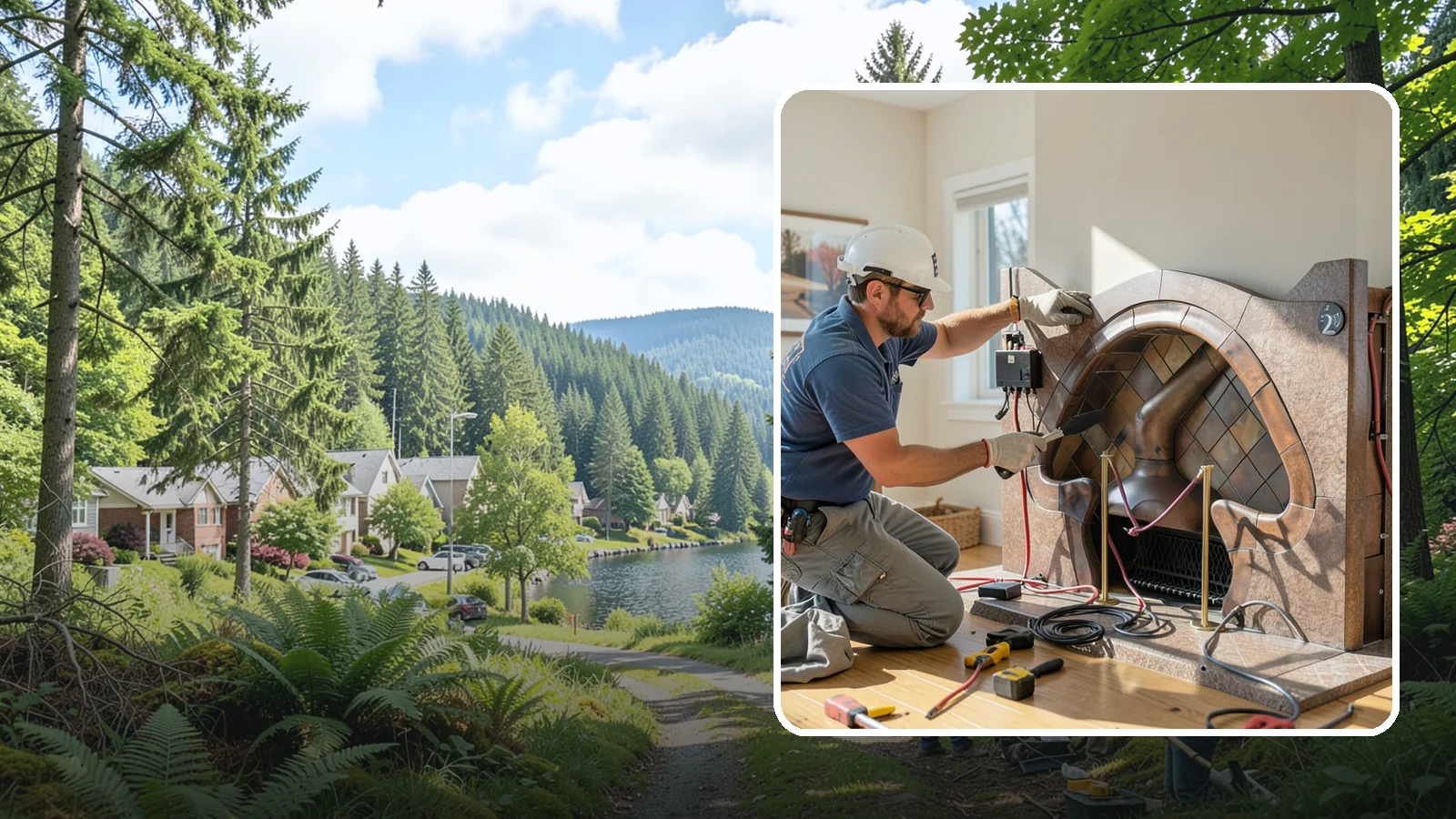 Electric Fireplace Installation in Lake Forest Park, King County, WA - Installing an electric fireplace to add cozy ambiance and supplemental heat without venting.
