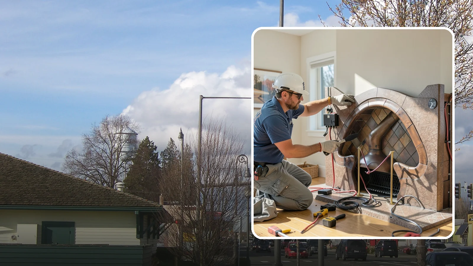 Electric Fireplace Installation in Marysville, Snohomish County, WA - Installing an electric fireplace to add cozy ambiance and supplemental heat without venting.