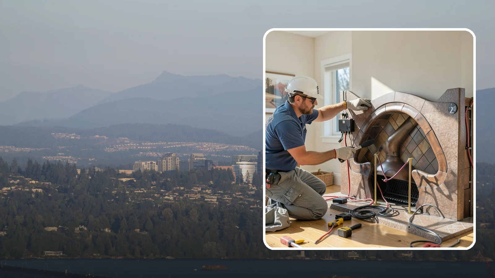 Electric Fireplace Installation in Medina, King County, WA - Installing an electric fireplace to add cozy ambiance and supplemental heat without venting.