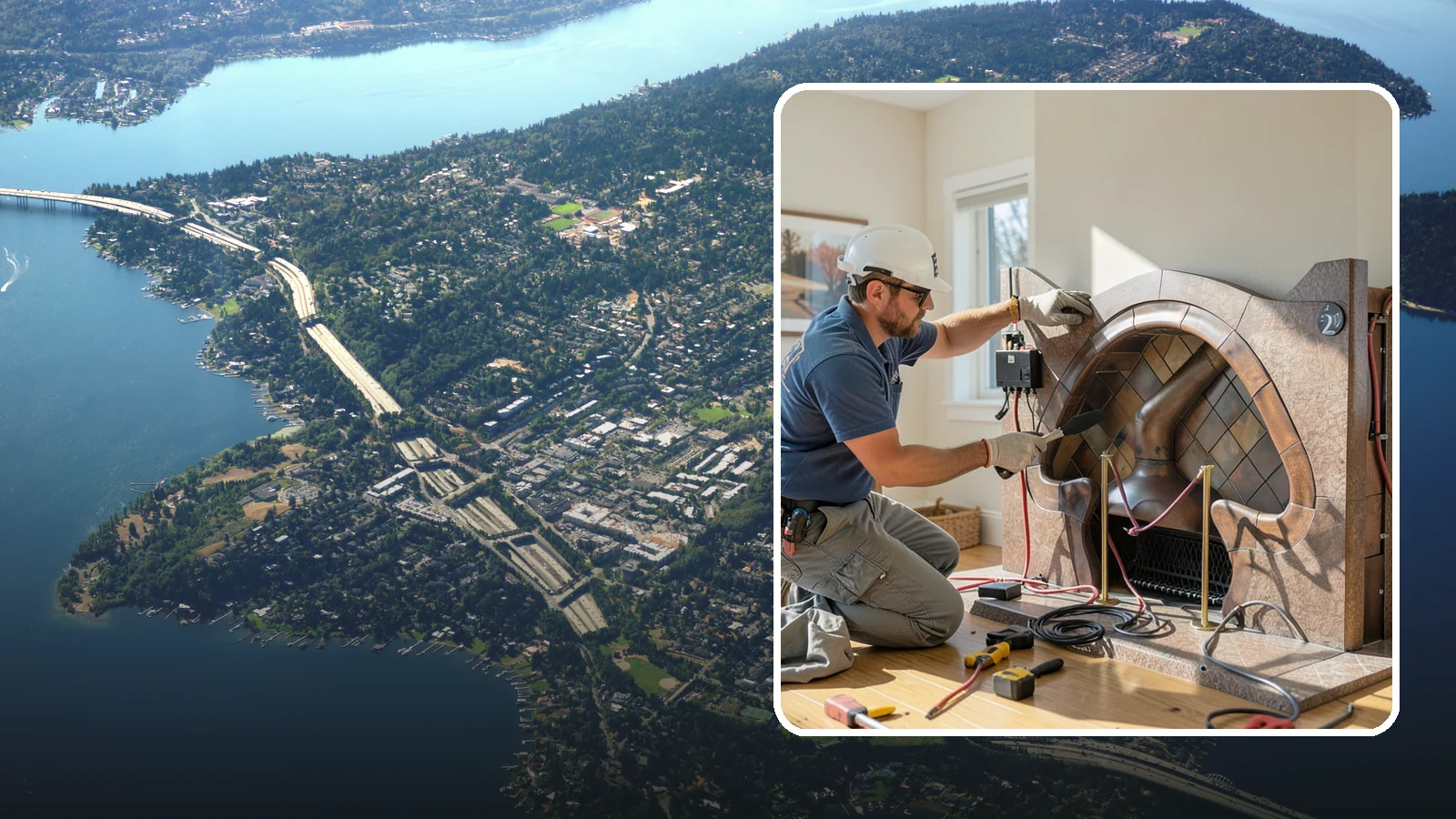 Electric Fireplace Installation in Mercer Island, King County, WA - Installing an electric fireplace to add cozy ambiance and supplemental heat without venting.