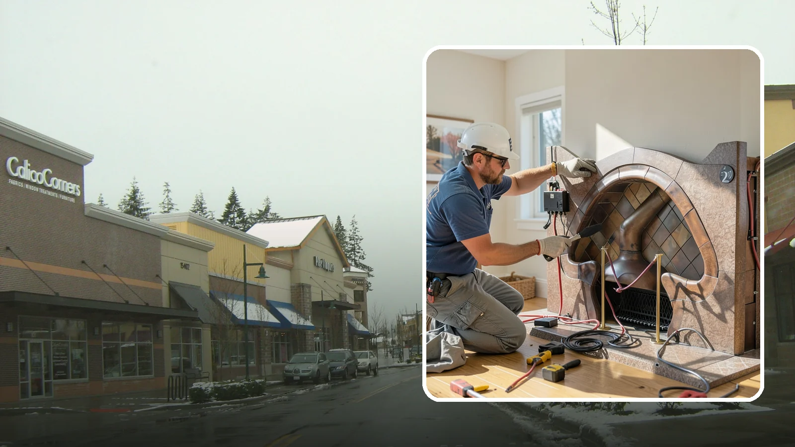 Electric Fireplace Installation in Mill Creek, Snohomish County, WA - Installing an electric fireplace to add cozy ambiance and supplemental heat without venting.