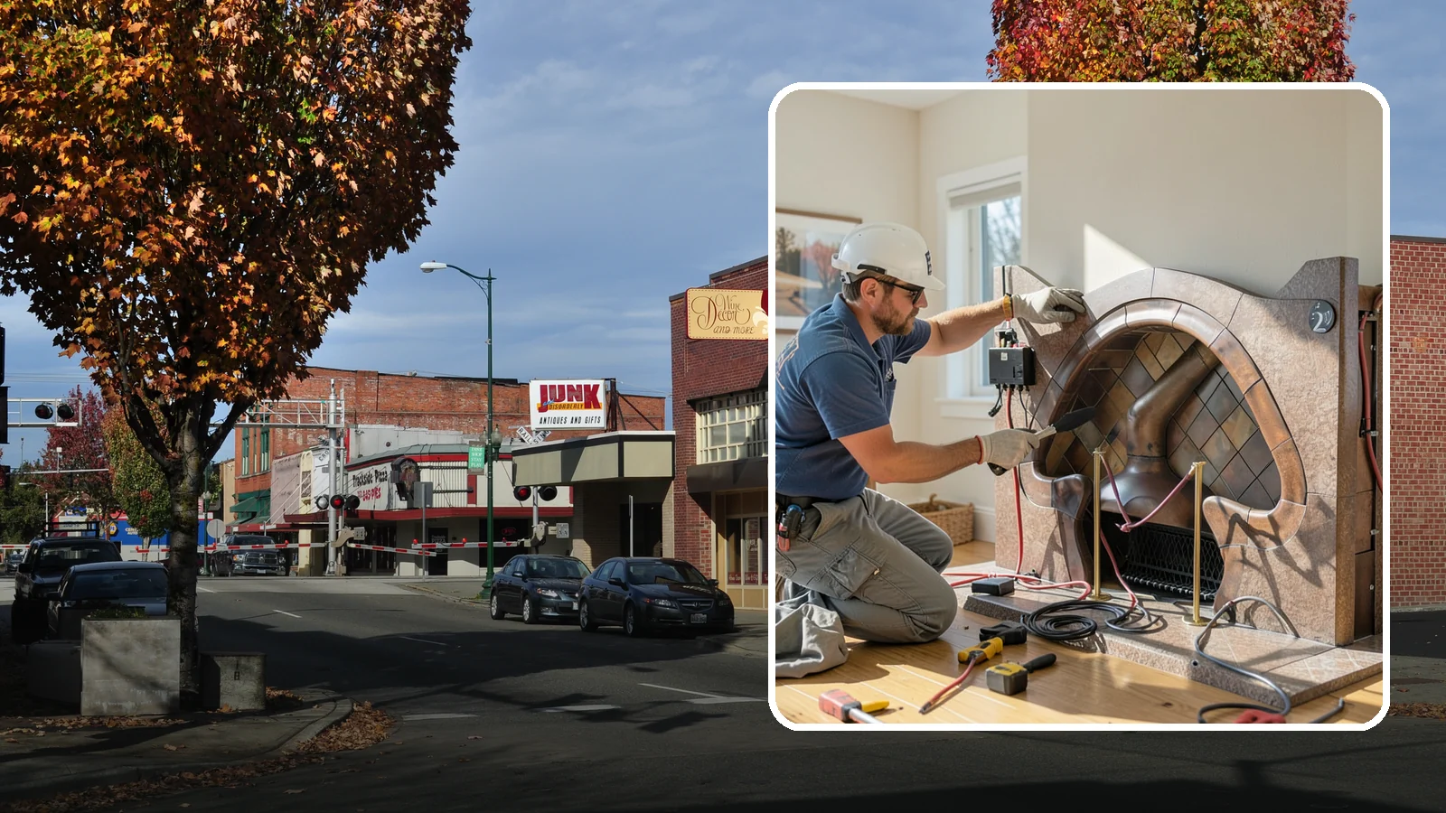 Electric Fireplace Installation in Puyallup, Pierce County, WA - Installing an electric fireplace to add cozy ambiance and supplemental heat without venting.