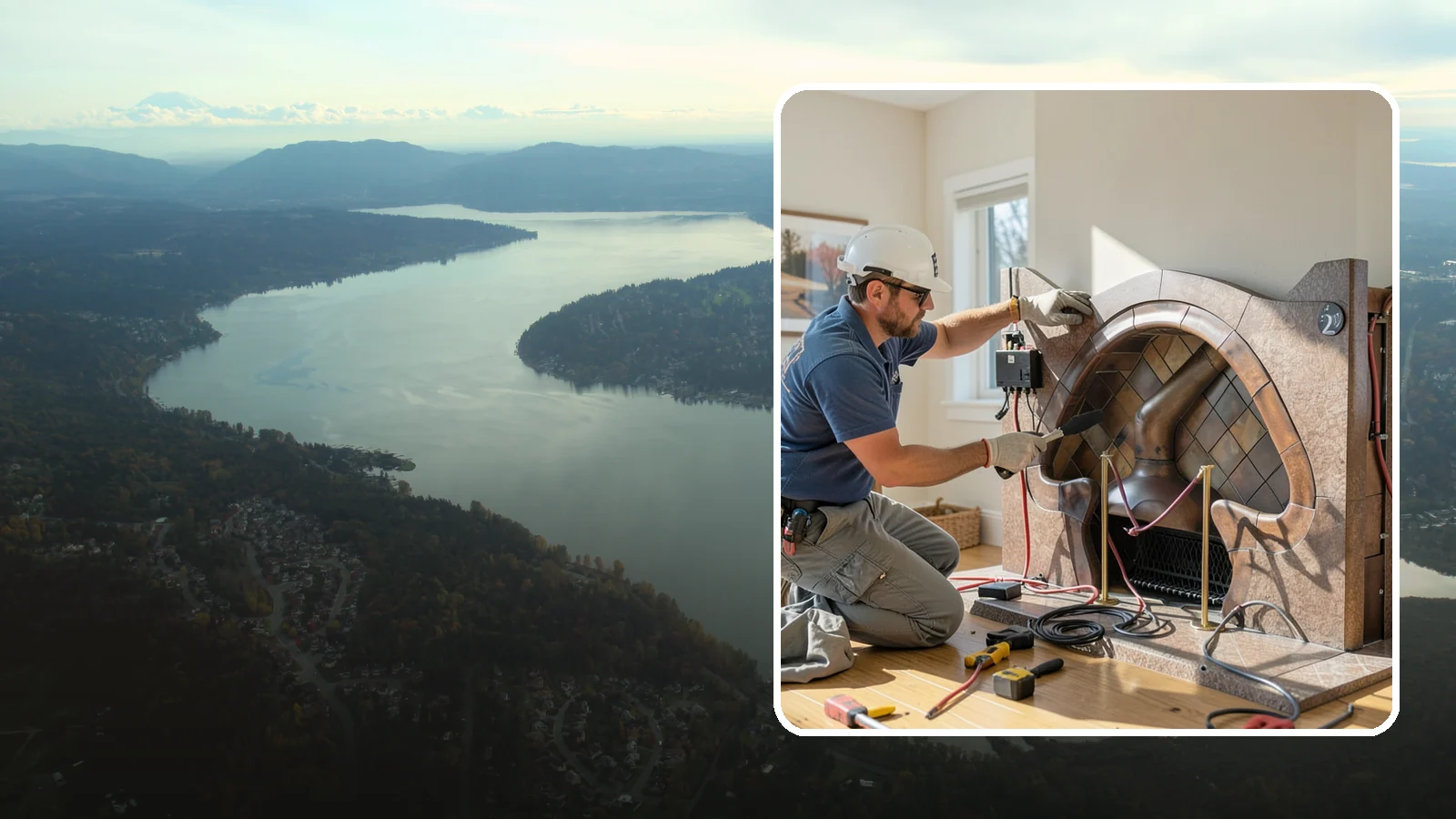 Electric Fireplace Installation in Sammamish, King County, WA - Installing an electric fireplace to add cozy ambiance and supplemental heat without venting.