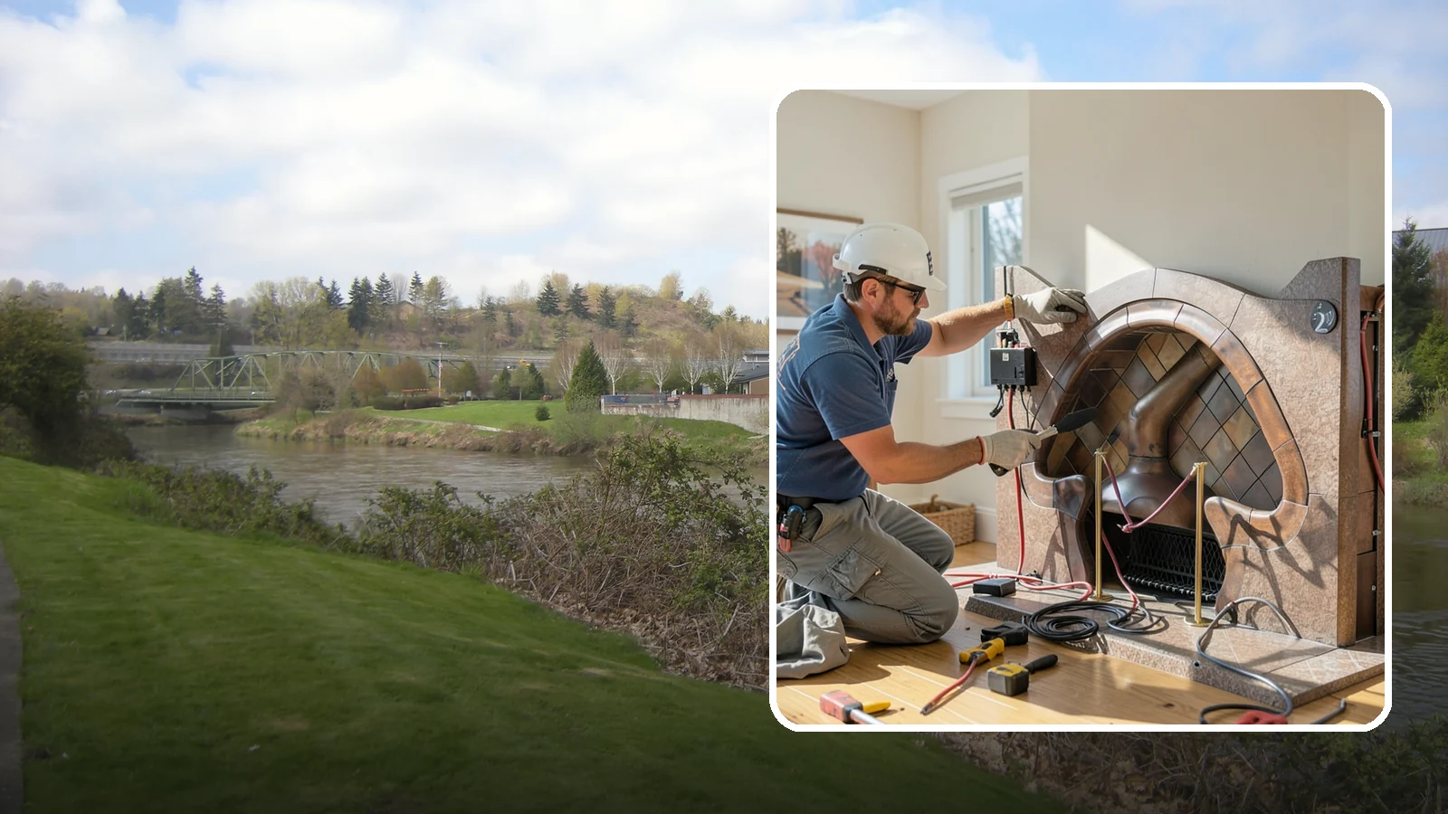 Electric Fireplace Installation in Tukwila, King County, WA - Installing an electric fireplace to add cozy ambiance and supplemental heat without venting.