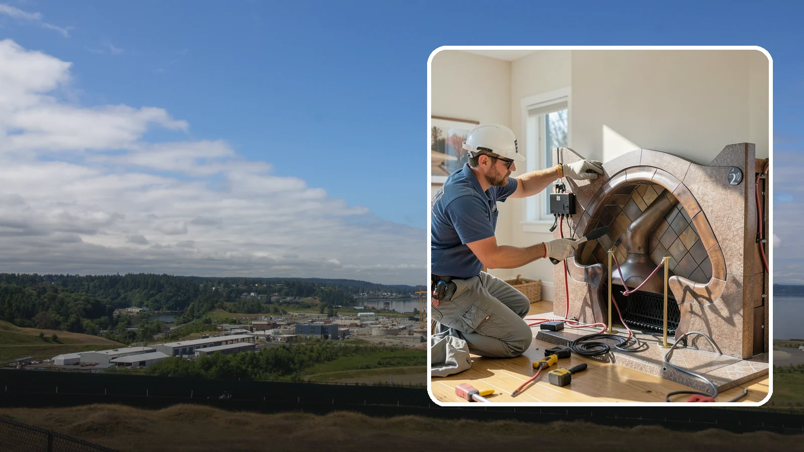 Electric Fireplace Installation in University Place, Pierce County, WA - Installing an electric fireplace to add cozy ambiance and supplemental heat without venting.