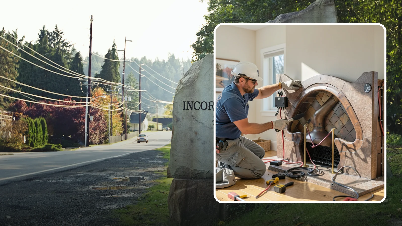 Electric Fireplace Installation in Wilkeson, Pierce County, WA - Installing an electric fireplace to add cozy ambiance and supplemental heat without venting.