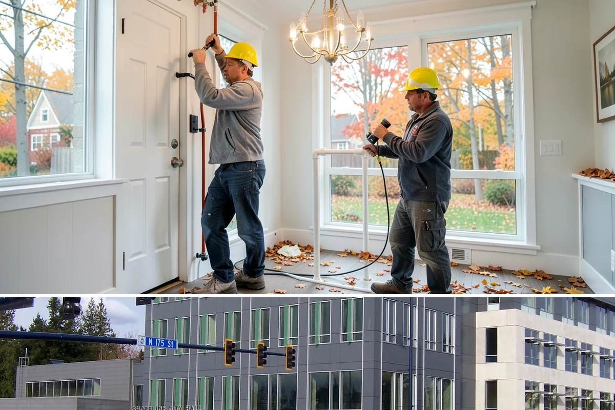 Entertainment Center Construction in Shoreline, King County, WA - Media wall construction is indoor work suited to any season.