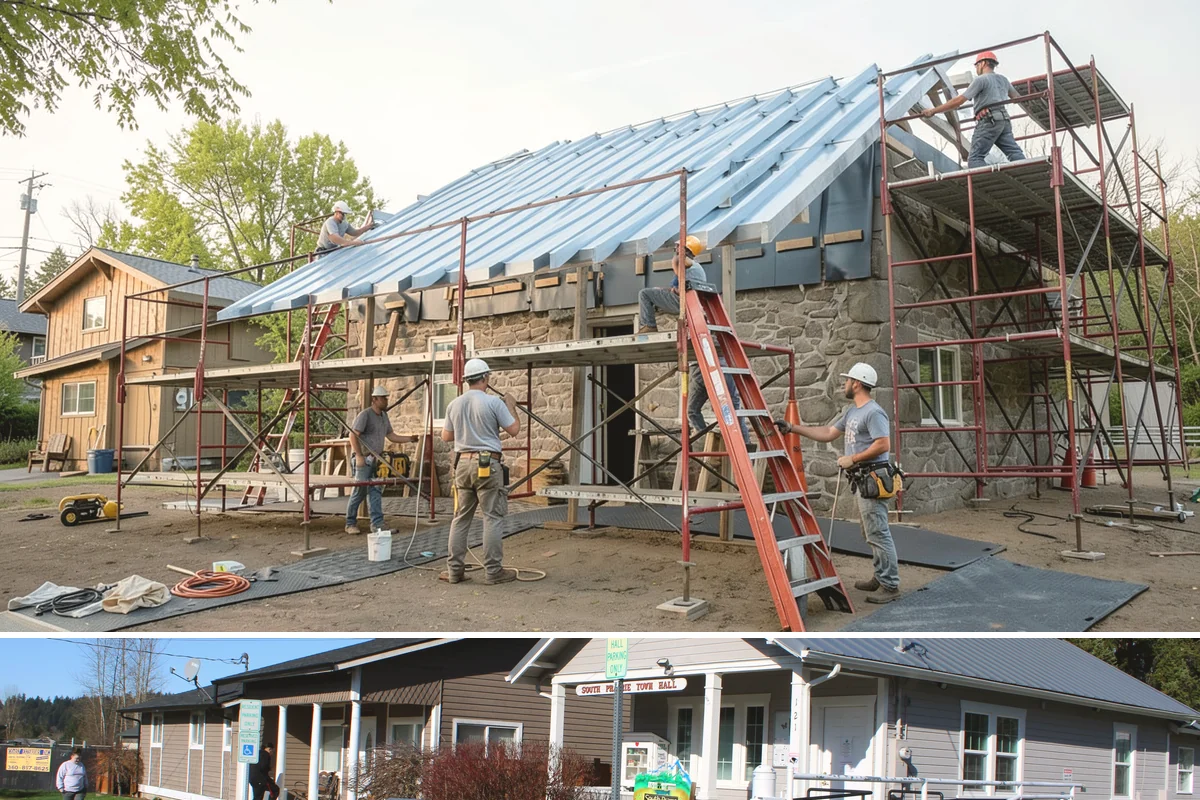 Entertainment Center Construction in South Prairie, Pierce County, WA - Media wall construction is indoor work suited to any season.