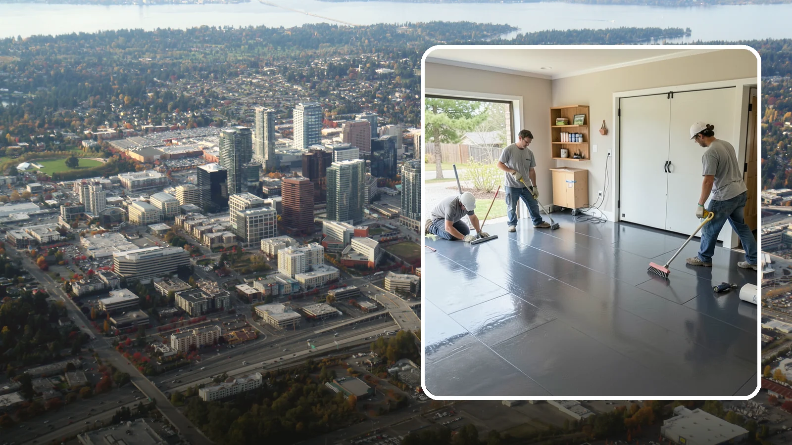Epoxy Flooring Installation in Bellevue, King County, WA - Seamless epoxy flooring installation that creates a tough, chemical-resistant surface for garages and utility spaces.