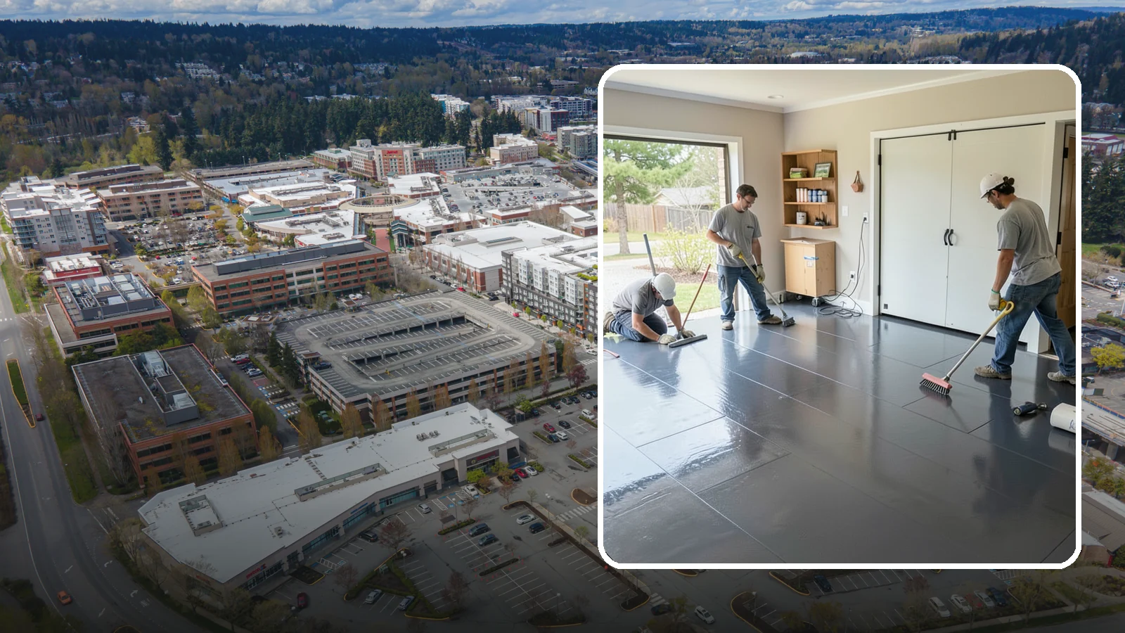 Epoxy Flooring Installation in Redmond, King County, WA - Seamless epoxy flooring installation that creates a tough, chemical-resistant surface for garages and utility spaces.
