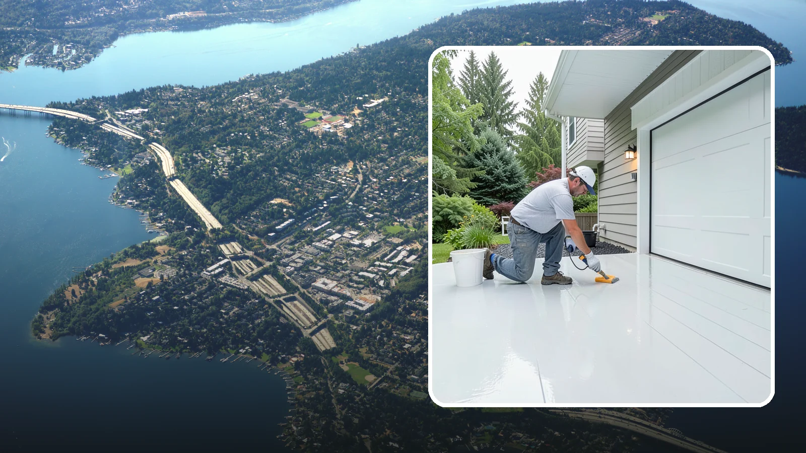 Epoxy Garage Floor in Mercer Island, King County, WA - Applying a durable epoxy coating that seals the slab against moisture, stains, and PNW road grime.