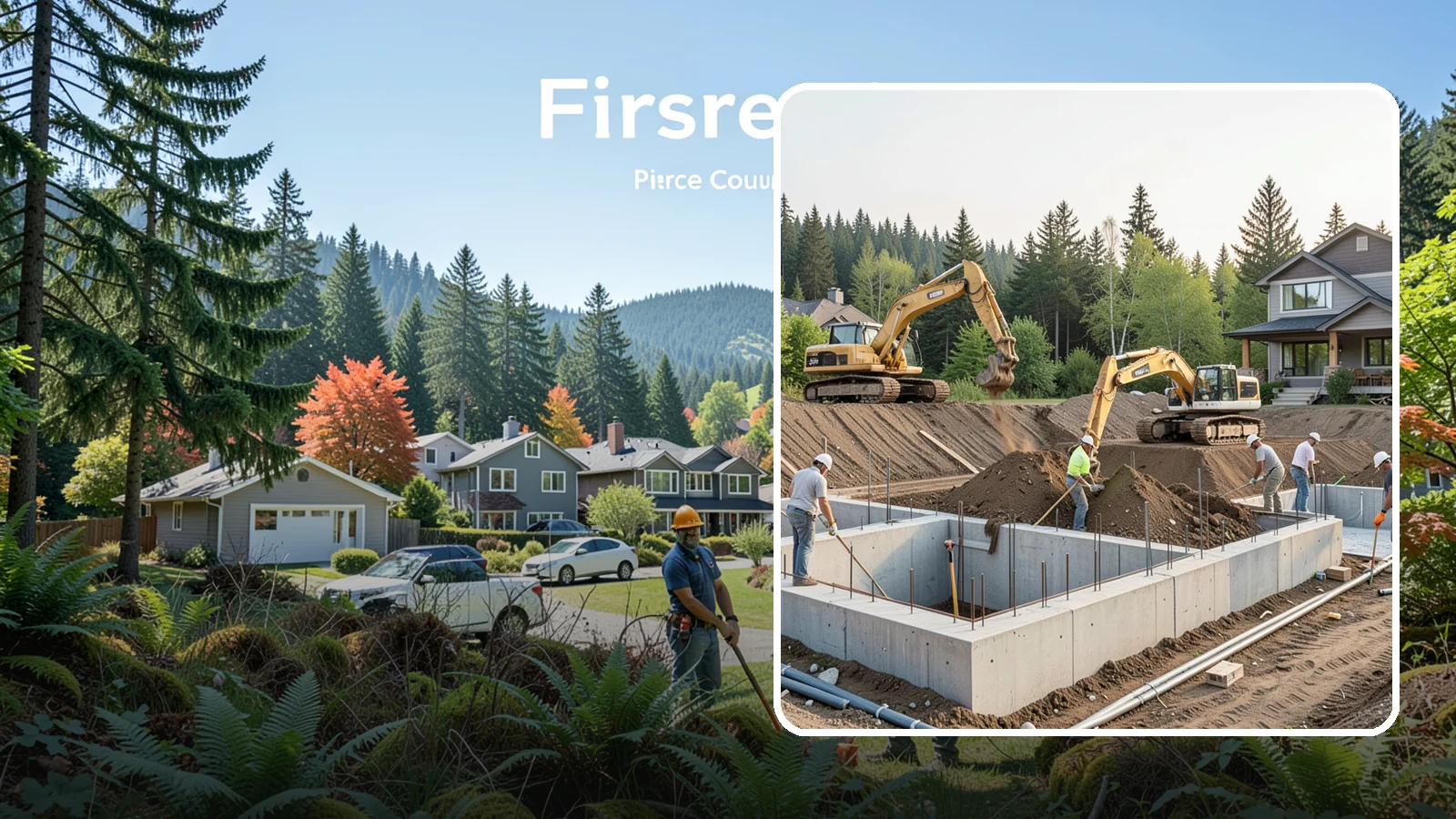 Excavation in Fircrest, Pierce County, WA - We excavate for foundations, utilities, and grading with the equipment and control your Puget Sound site demands.